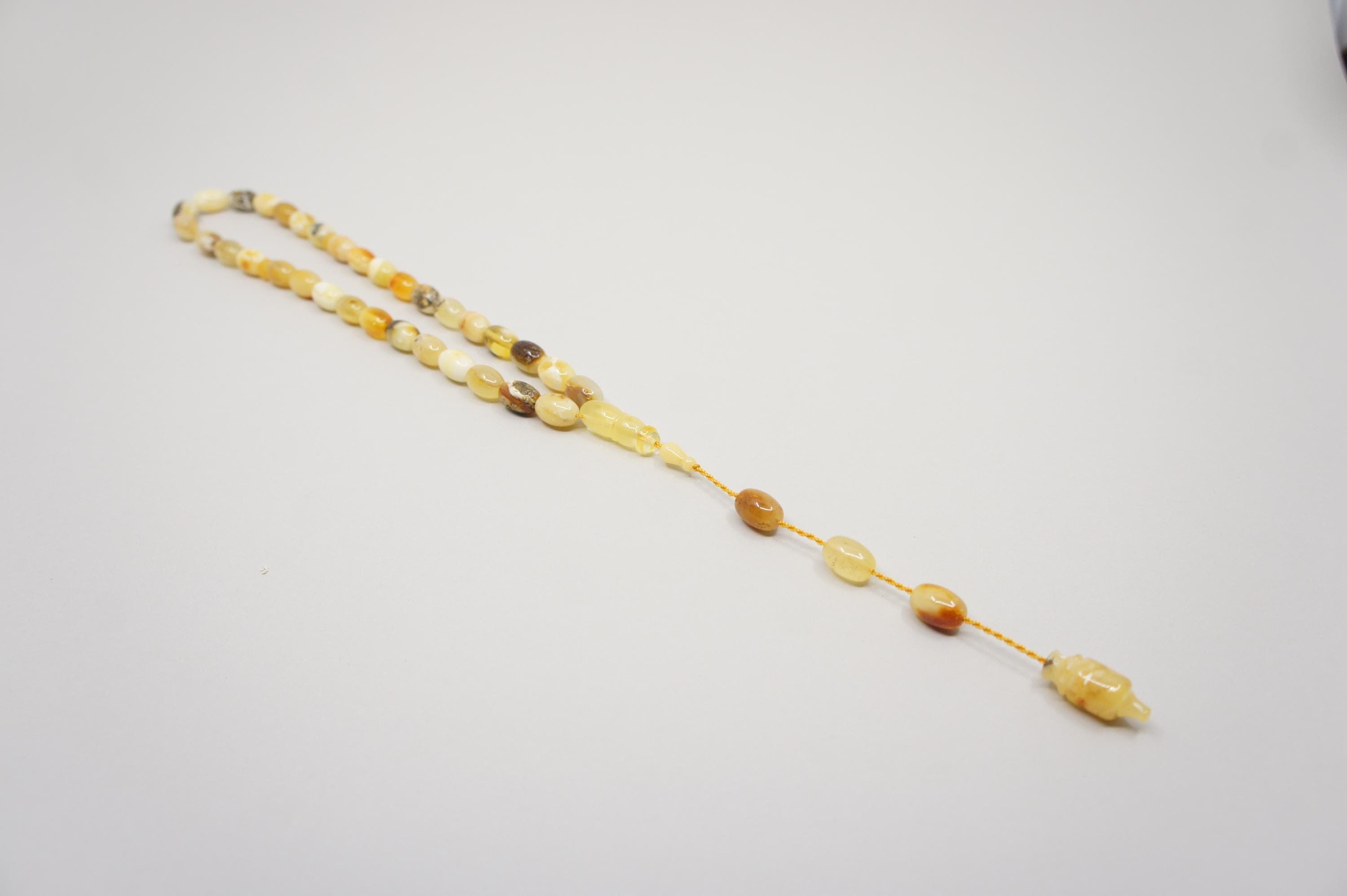 Islamic Natural Baltic Amber Prayer 33 Olive Beads, Muslim Tasbih Misbaha, Handmade Rosary #2351 - image 4