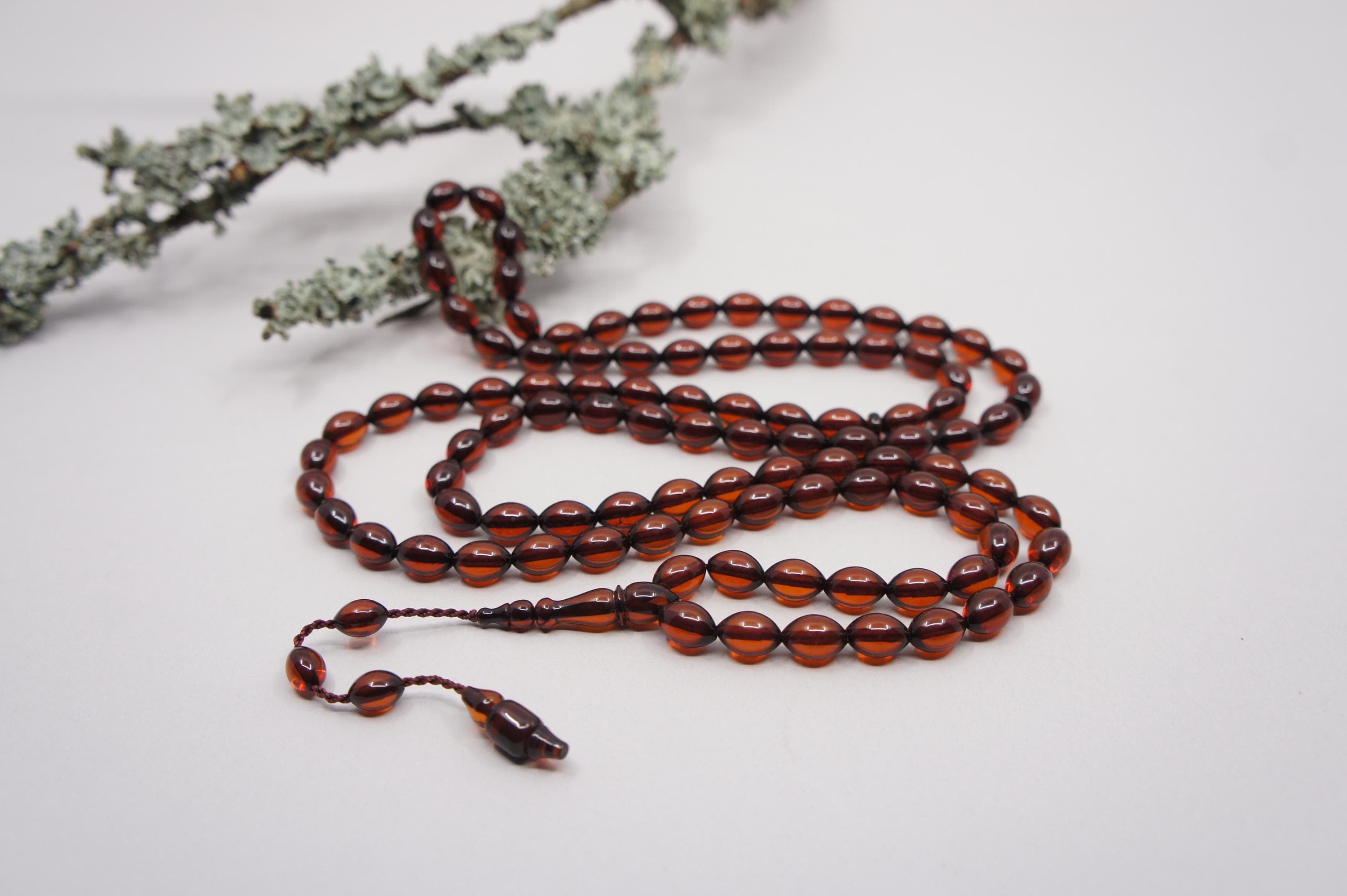 Islamic Baltic Amber Prayer 99 Olive Beads, Muslim Tasbih Misbaha, Handmade Rosary #2374