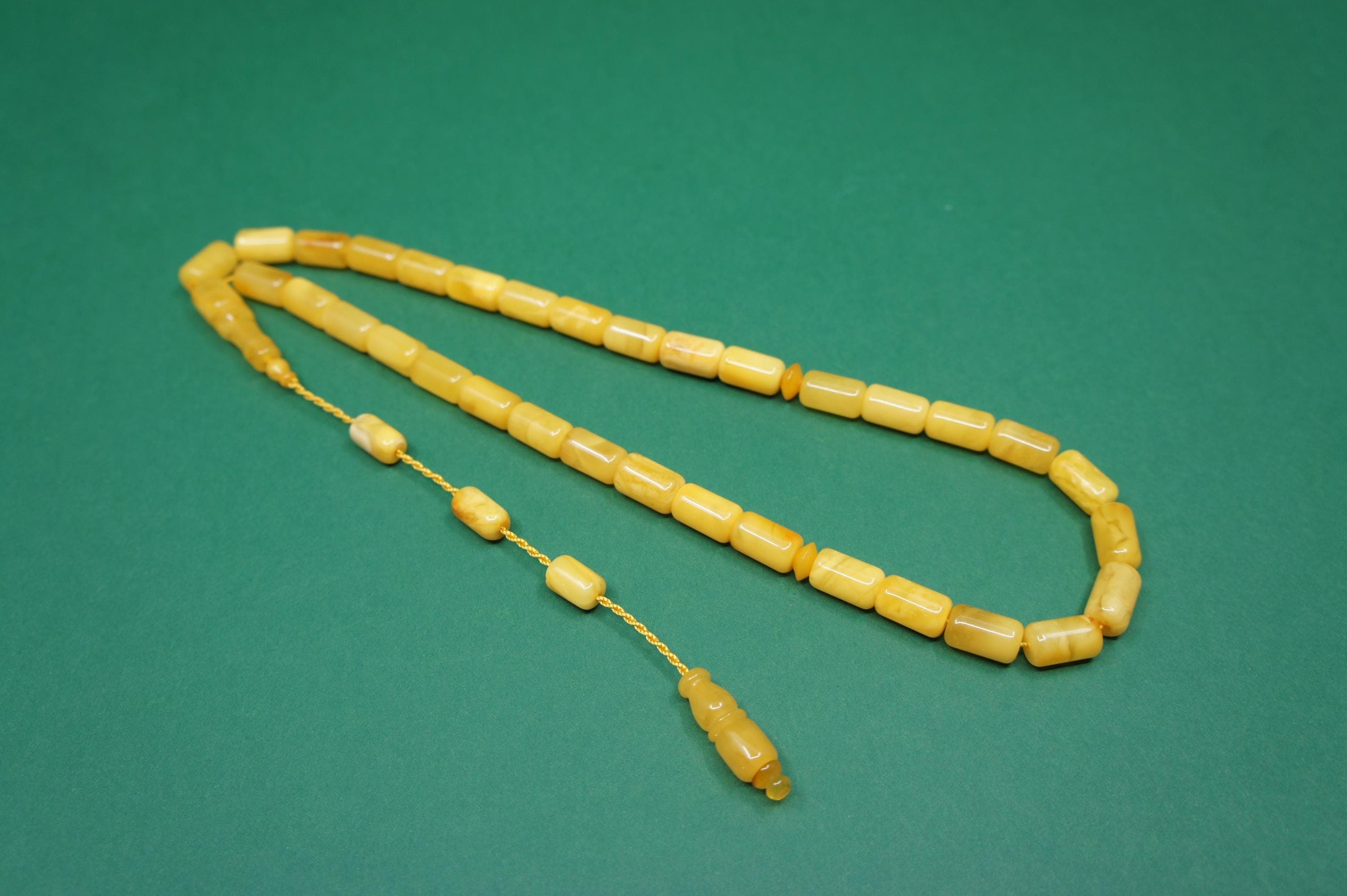 Islamic Natural Baltic Amber Prayer 33 Capsule Beads: Muslim Tasbih Misbaha Rosary, Handmade #2197 - image 5