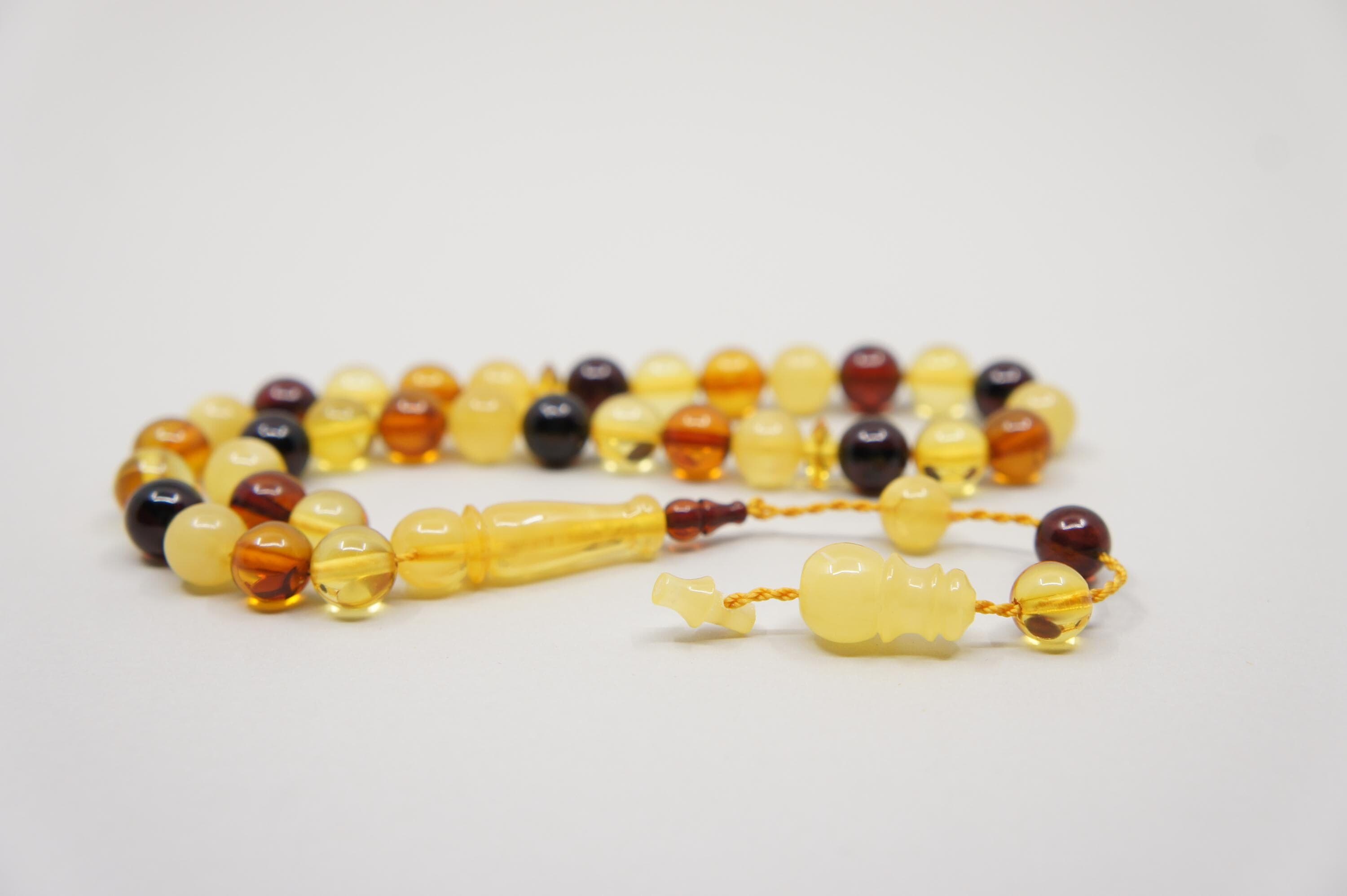 Islamic Natural Baltic Amber Prayer 33 Round Beads, Handmade, Muslim Tasbih Misbaha Rosary #2052 - image 3