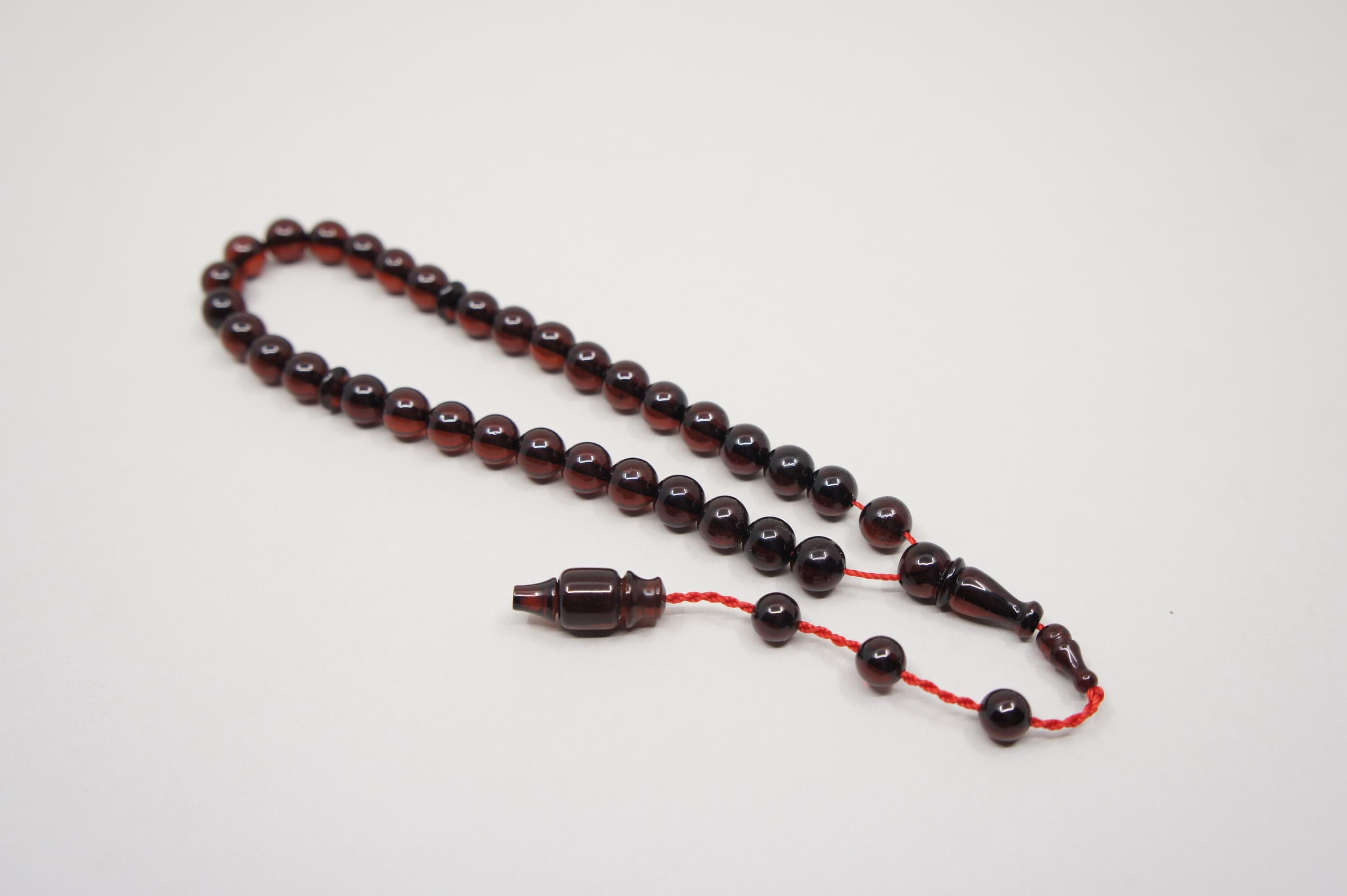 Islamic Natural Baltic Amber Prayer 33 Round Beads, Muslim Tasbih Misbaha, Handmade Rosary #2048 - image 4