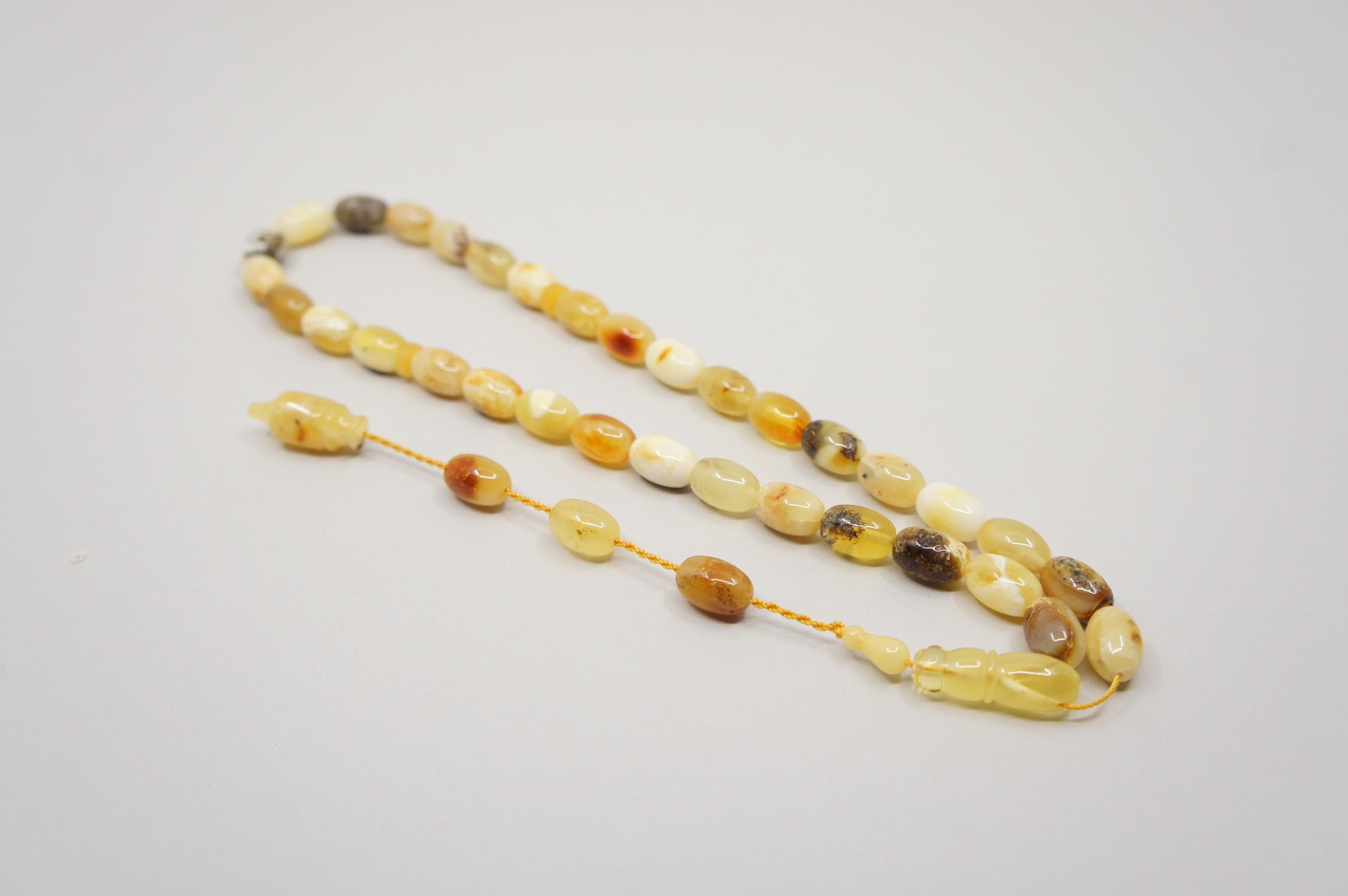 Islamic Natural Baltic Amber Prayer 33 Olive Beads, Muslim Tasbih Misbaha, Handmade Rosary #2351 - image 5