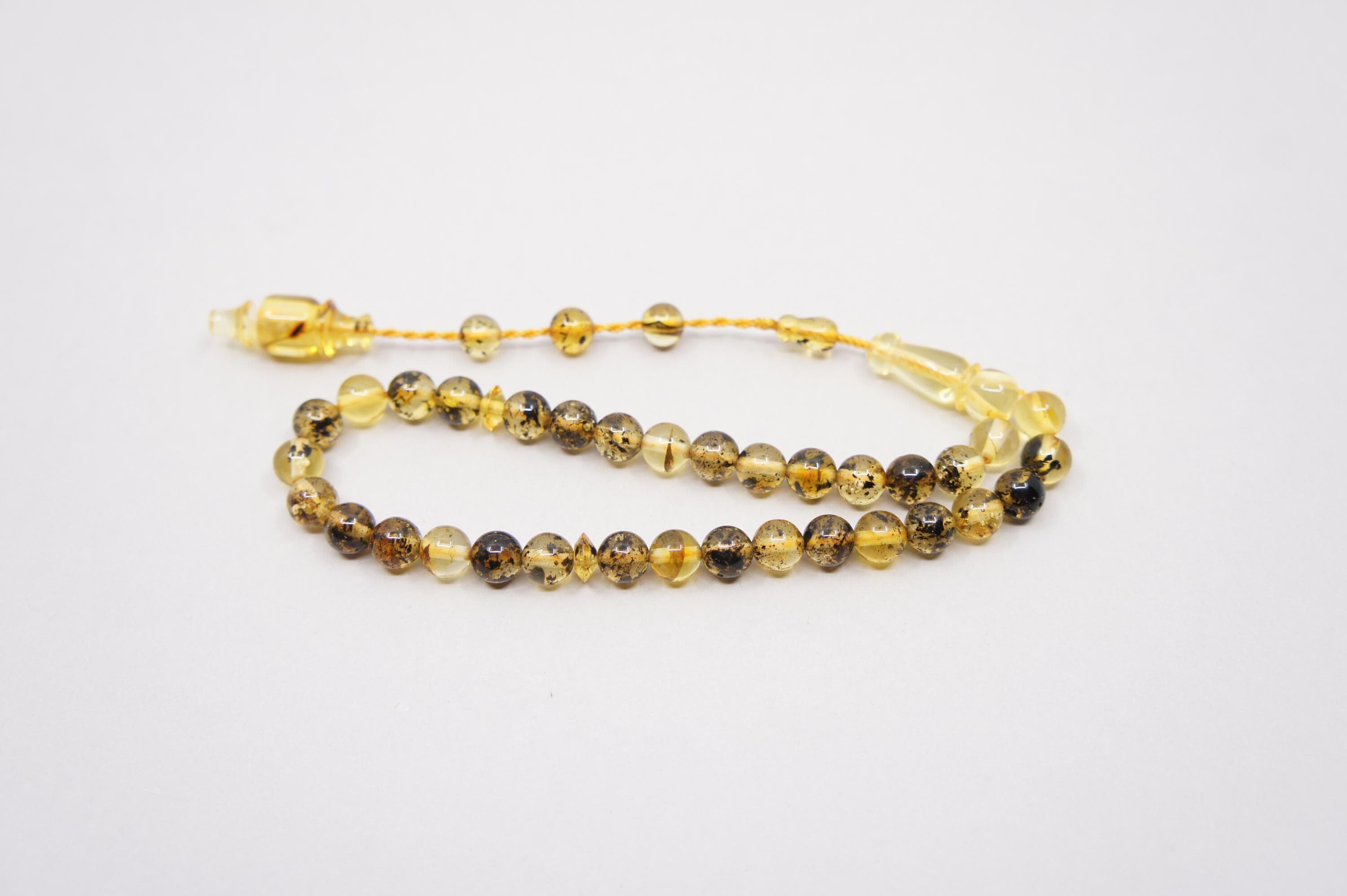 Islamic Natural Baltic Amber Prayer 33 Round Beads, Muslim Tasbih Misbaha Rosary, Handmade #1931 - image 5