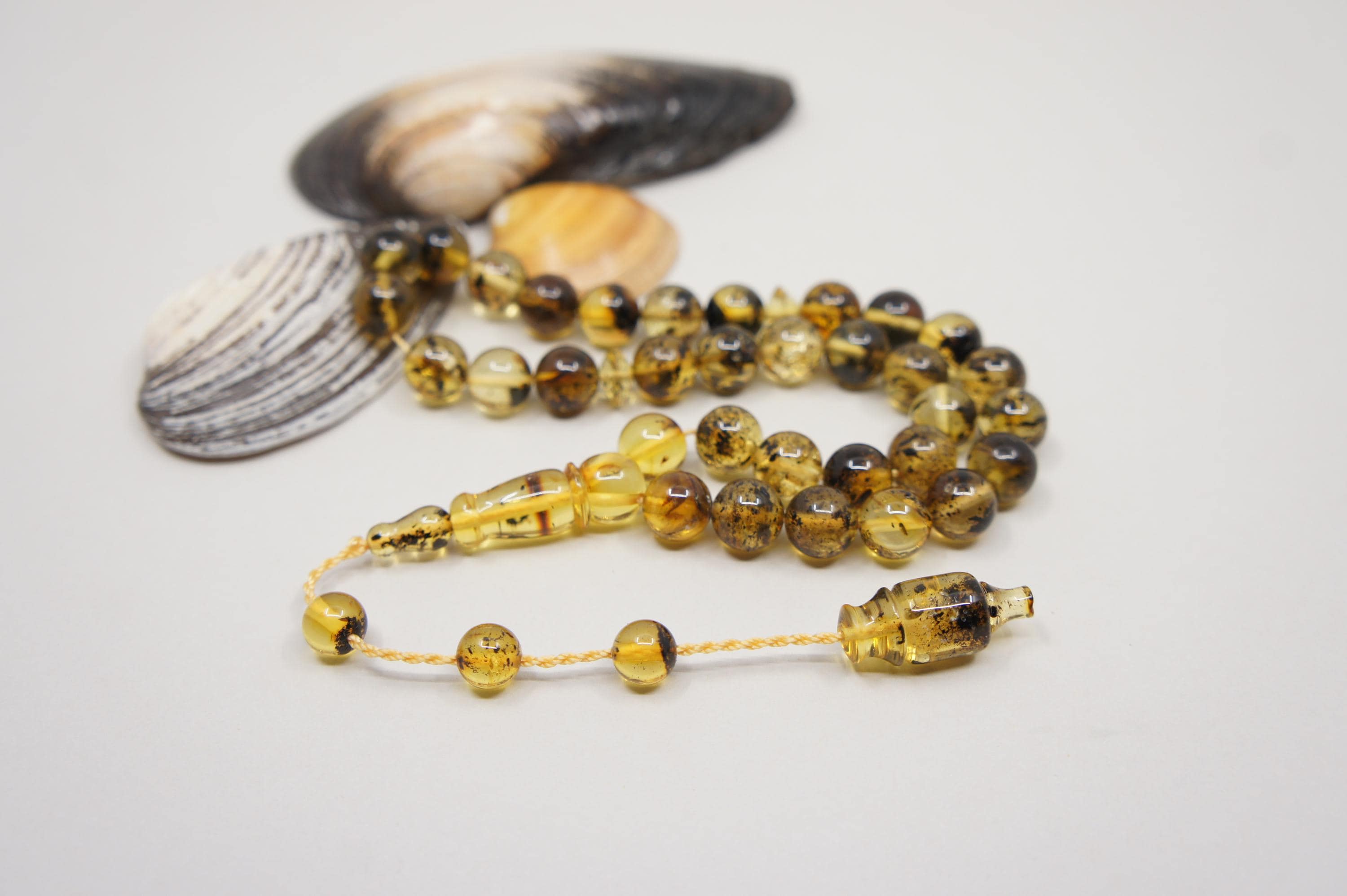 Islamic Natural Baltic Amber Prayer 33 Round Beads, Muslim Tasbih Misbaha, Handmade Rosary #1999