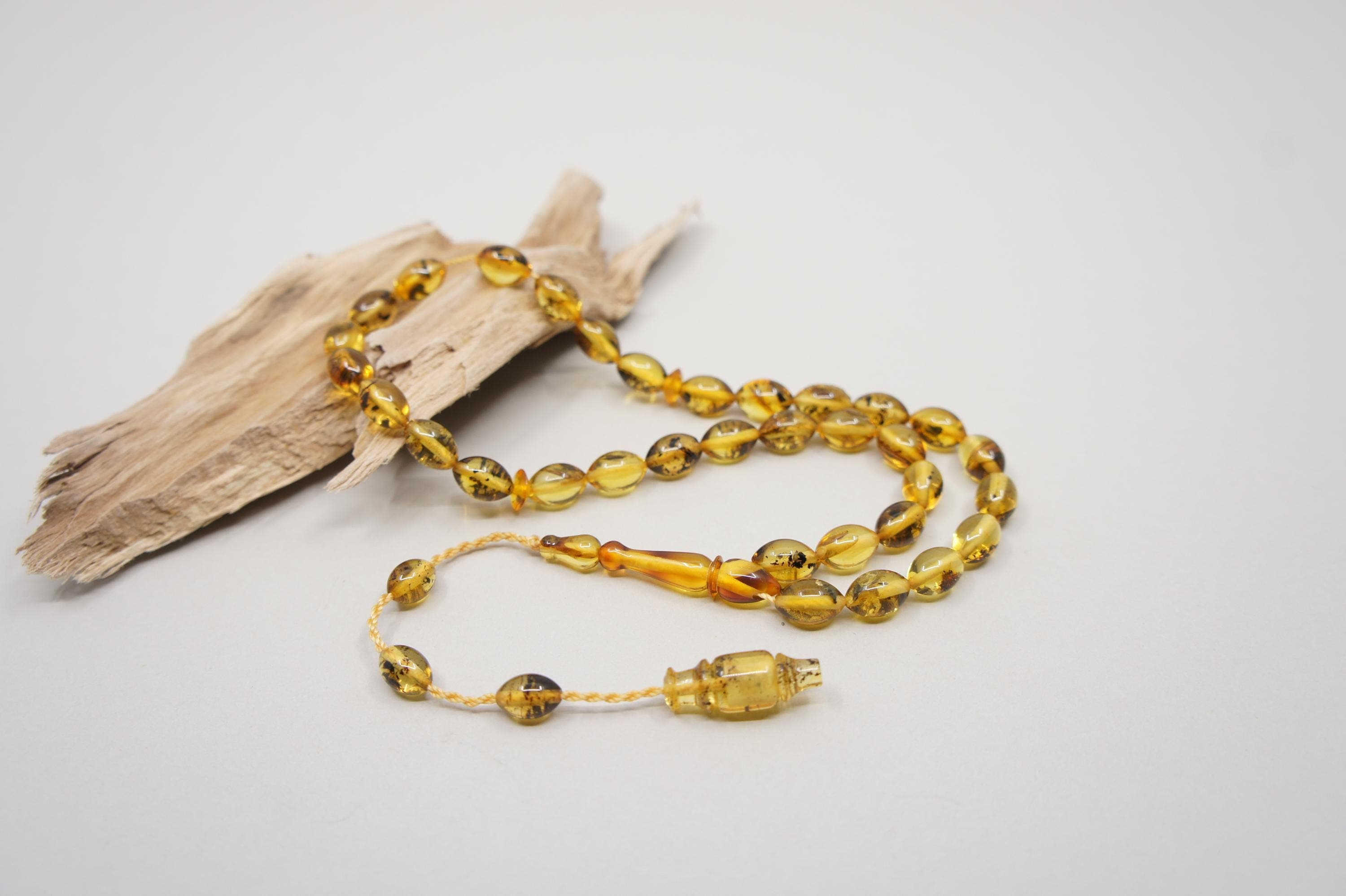 Islamic Natural Amber Prayer 33 Olive Beads, Muslim Tasbih Misbaha, Handmade Rosary #1744