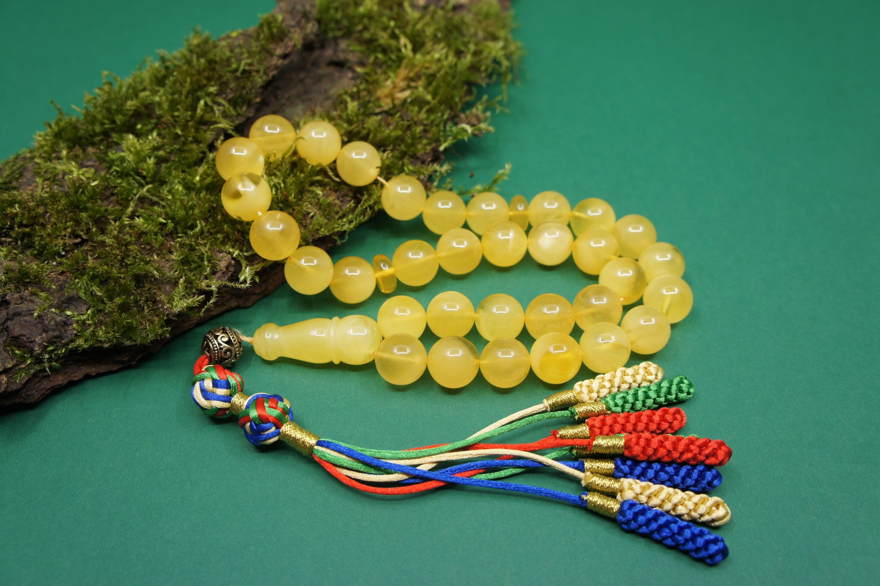 Islamic Natural Baltic Amber Prayer 33 Round Beads: Muslim Tasbih Misbaha Rosary, Handmade #2011