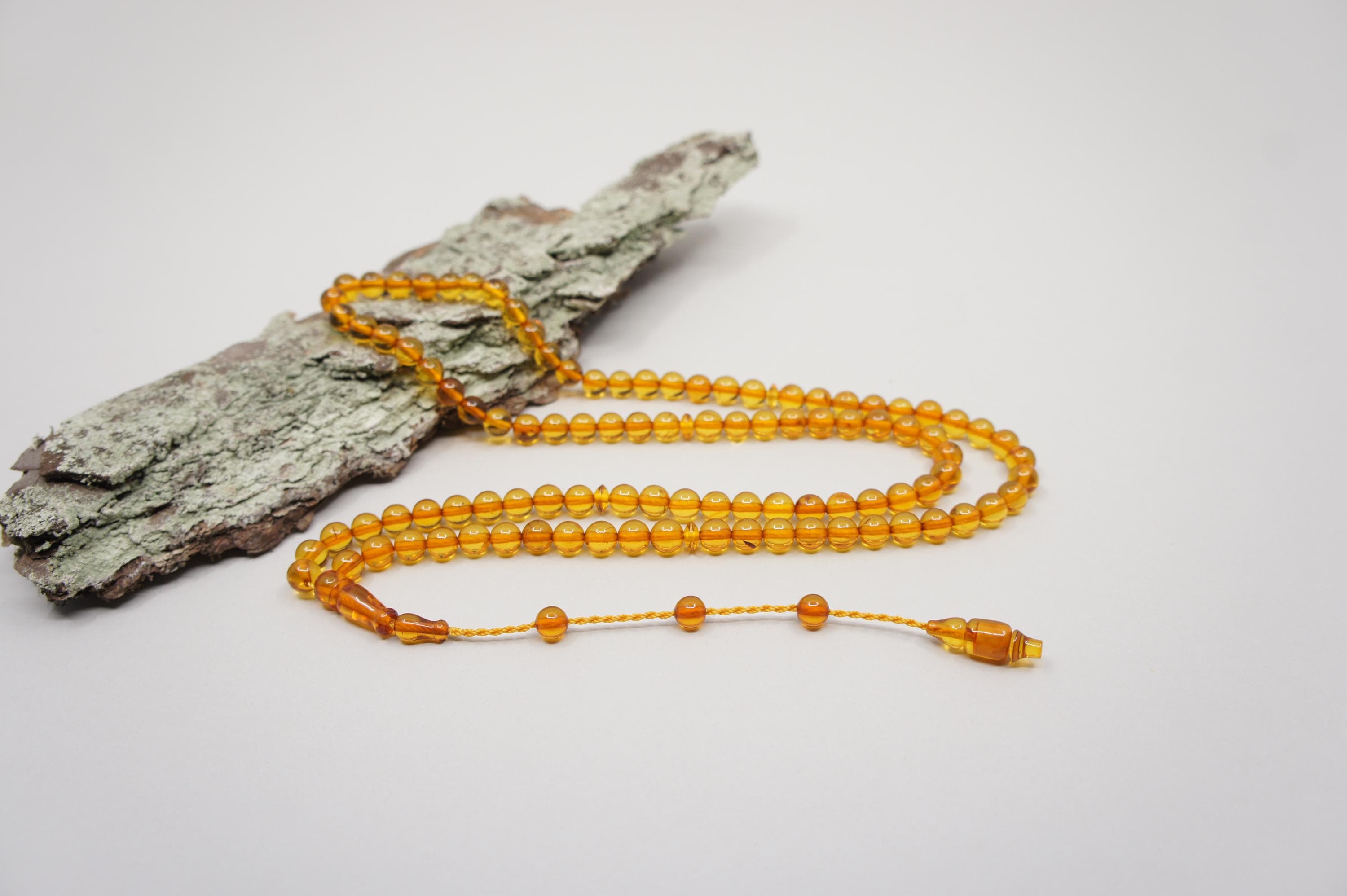 Islamic Natural Baltic Amber Prayer 99 Round Beads, Handmade Muslim Tasbih Misbaha Rosary #2376