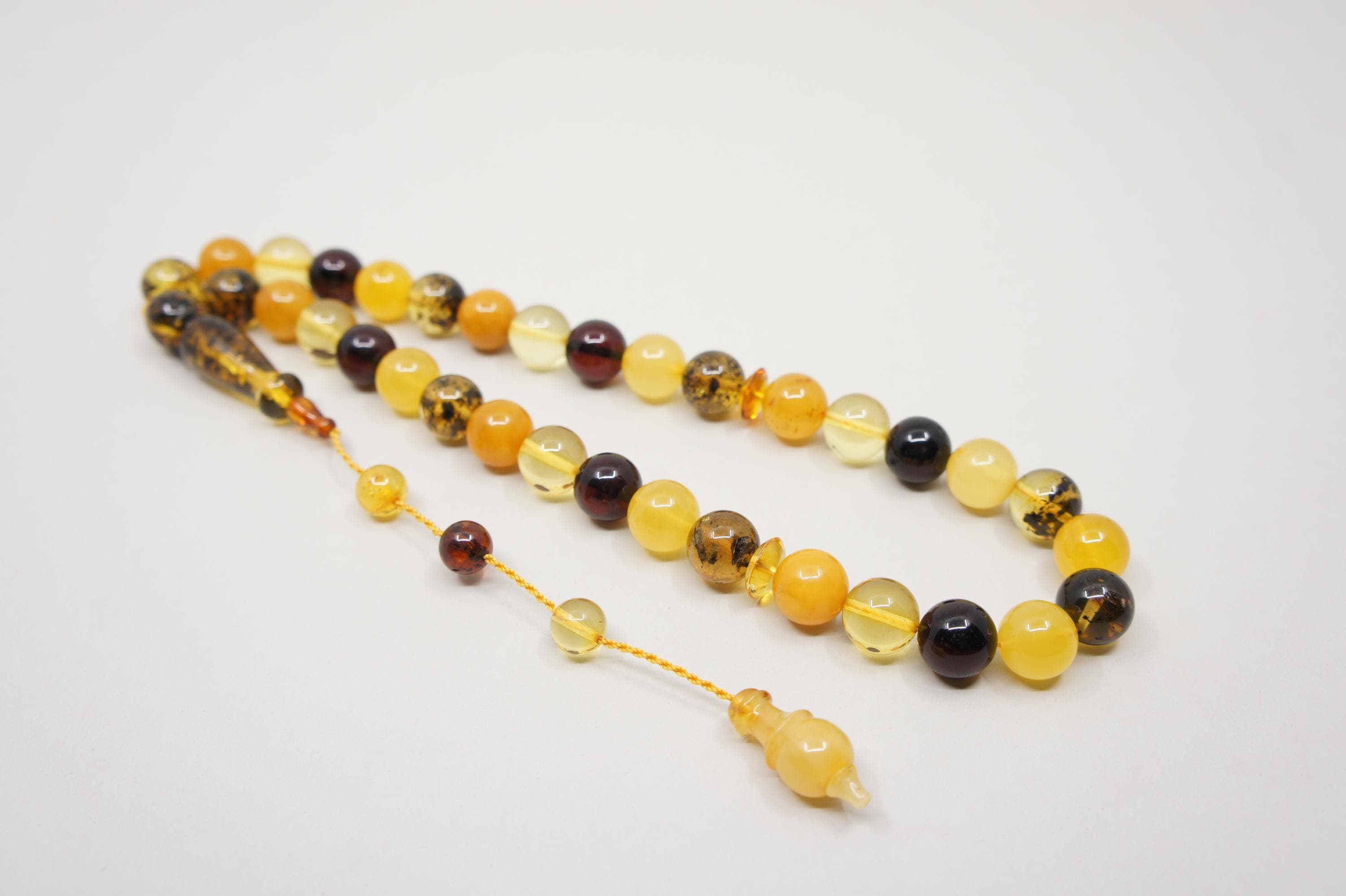 Islamic Baltic Amber Prayer 33 Round Beads,  Muslim Tasbih Misbaha, Handmade Rosary #2242 - image 5