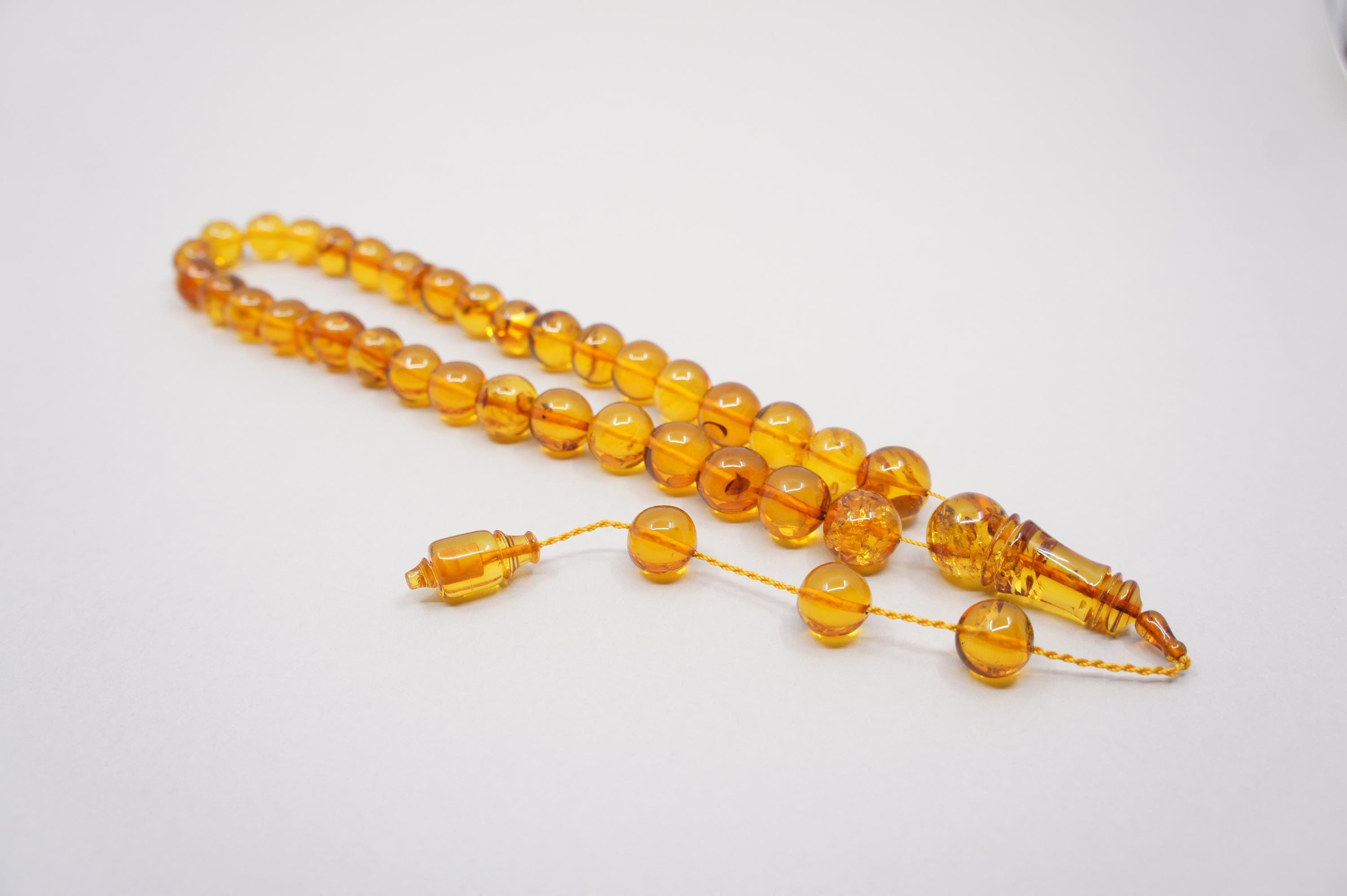 Islamic Natural Baltic Amber Prayer 33 Round Beads, Muslim Tasbih Misbaha Rosary, Handmade #2015 - image 5