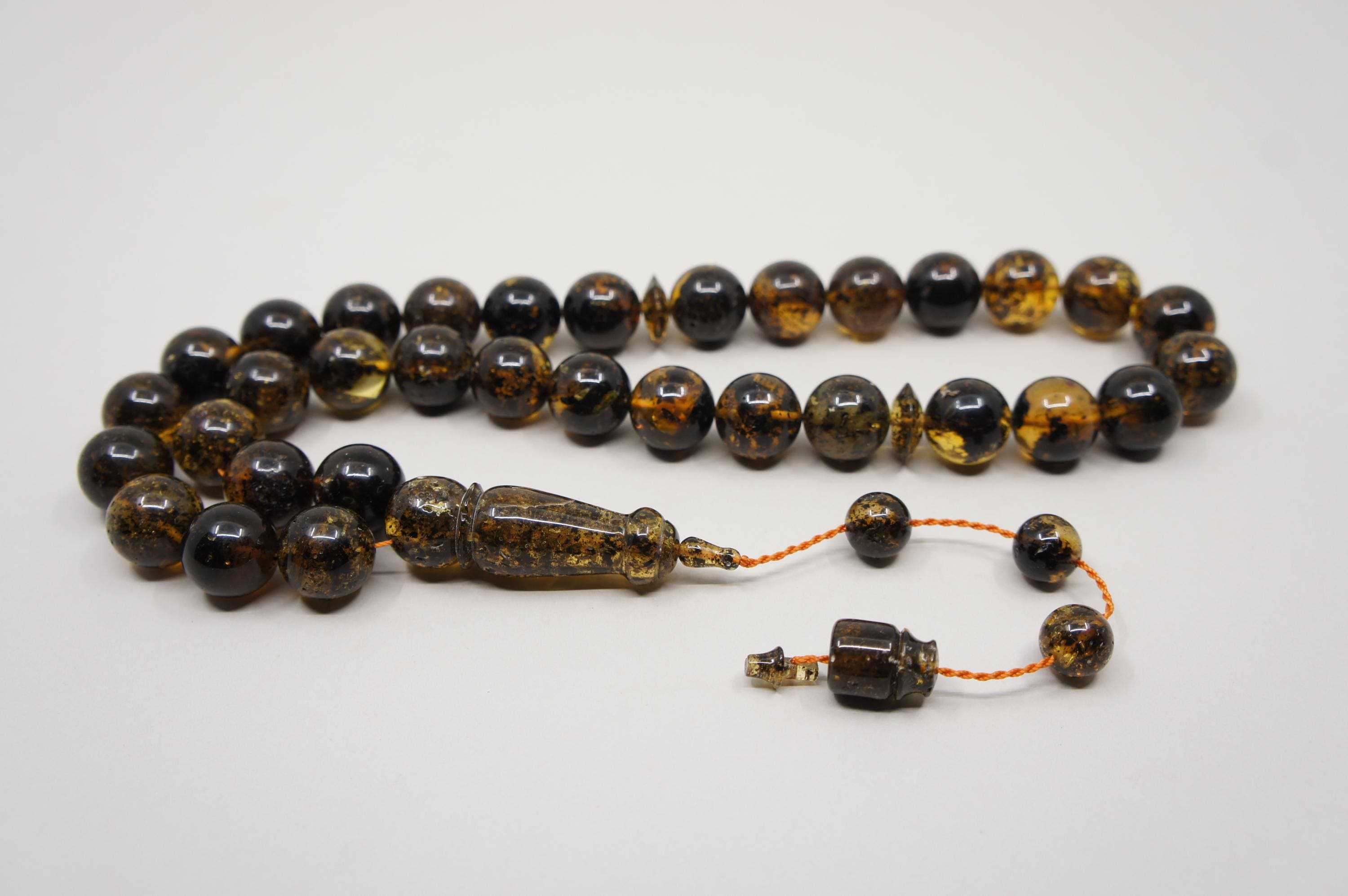 Islamic Baltic Amber Prayer 33 Round Inclusion Beads, Muslim Tasbih Misbaha Rosary, Handmade #2291 - image 3