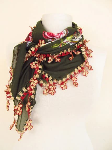 Green scarves - Square scarves -Turkish Oya  Scarf..wedding gift -asuhan-woman scarf-cotton scarf