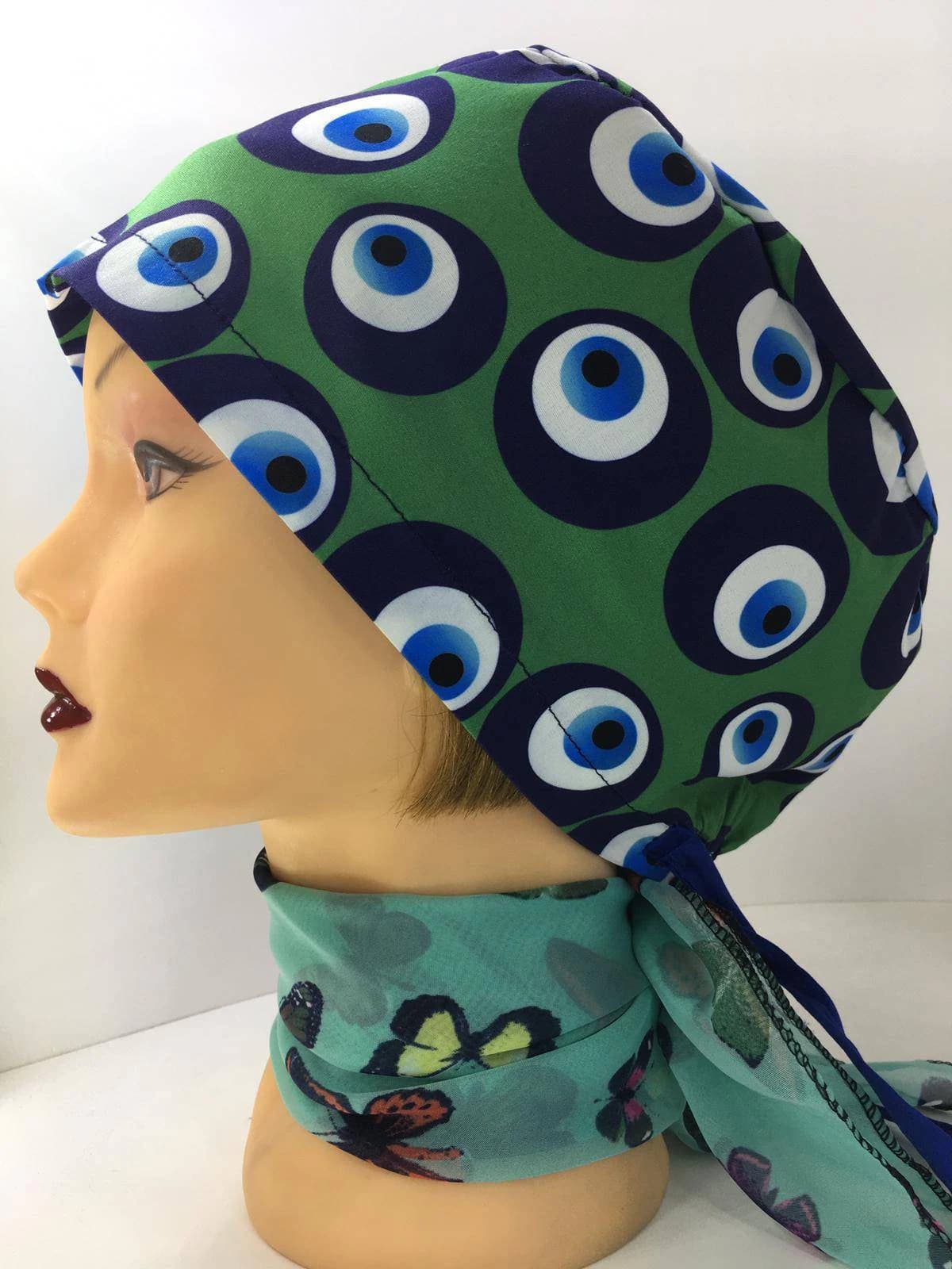 Evil eye surgical cap - Nurse cap | doctor cap | Head Covers - woman surgical scrub hats, surgical cap women , unisex scrub cap,