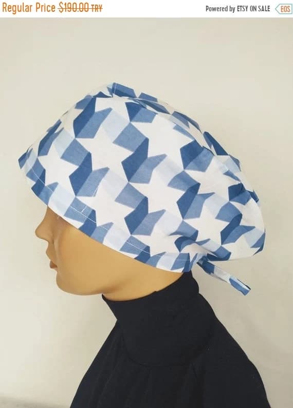 blue unisex cap| surgical cap | Medical cap , adjustable , cotton cap, Chemo cap  l Sweat absorption supplement l red hearts cap - image 3
