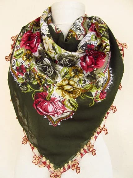 Green scarves - Square scarves -Turkish Oya  Scarf..wedding gift -asuhan-woman scarf-cotton scarf - image 3