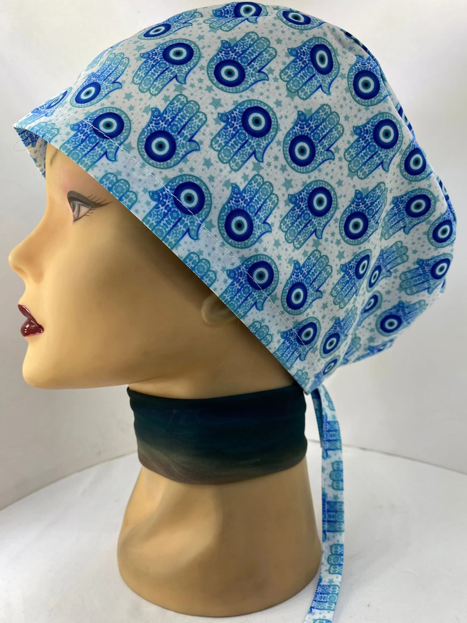 Hamsa surgical cap, Women's surgical scrub hats, Medical scrub cap, surgical cap women ,blue nurse cap. Evil eye hamsa