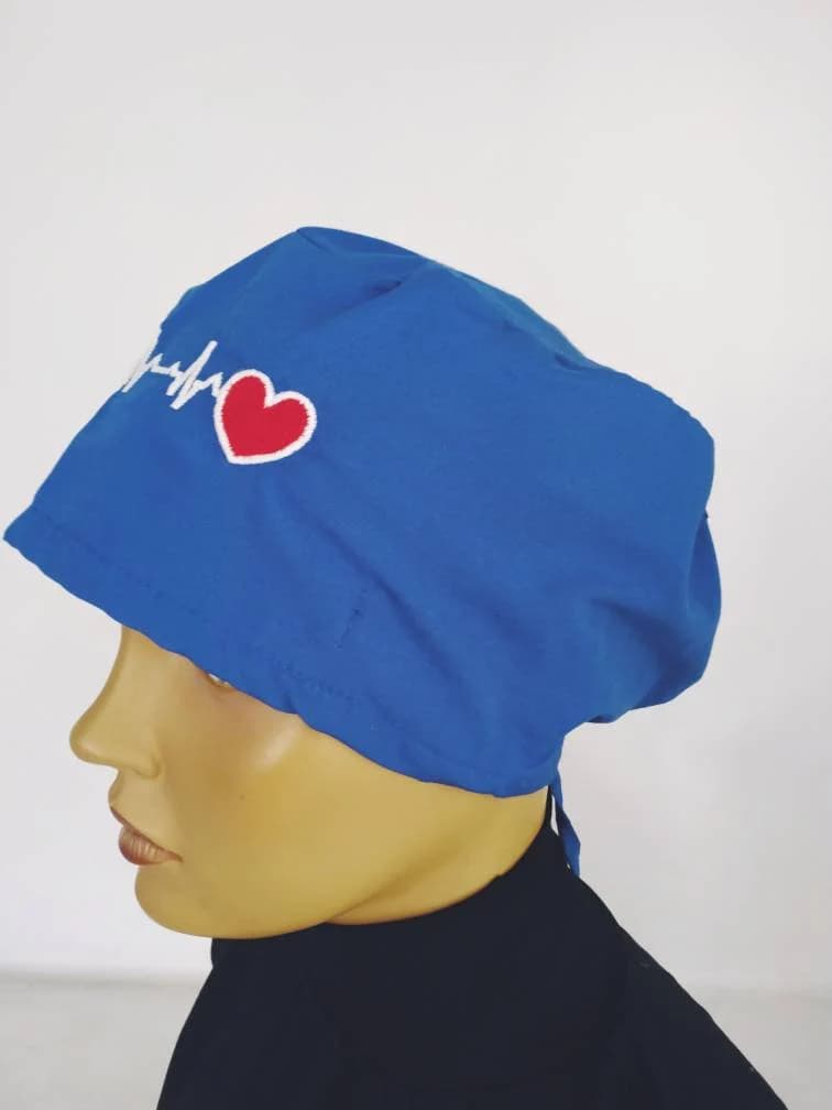 Heart unisex cap |  blue surgical cap | Head Covers - woman surgical hats, Medical cap , adjustable , cotton cap, Chemo cap l nurse cap