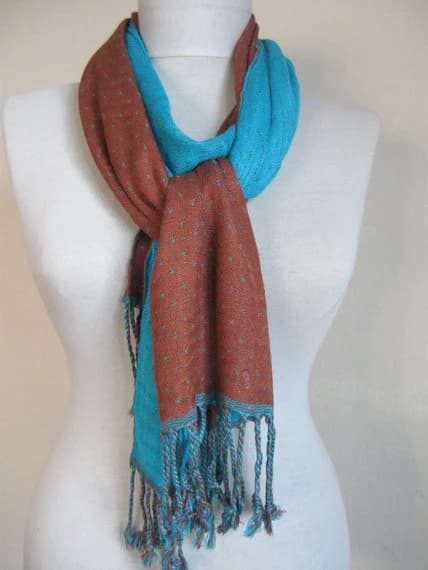 Double-layered Scarf / Two Sided Scarf / Blue -Brown / Blue scarf / Brown scarf / long scarf