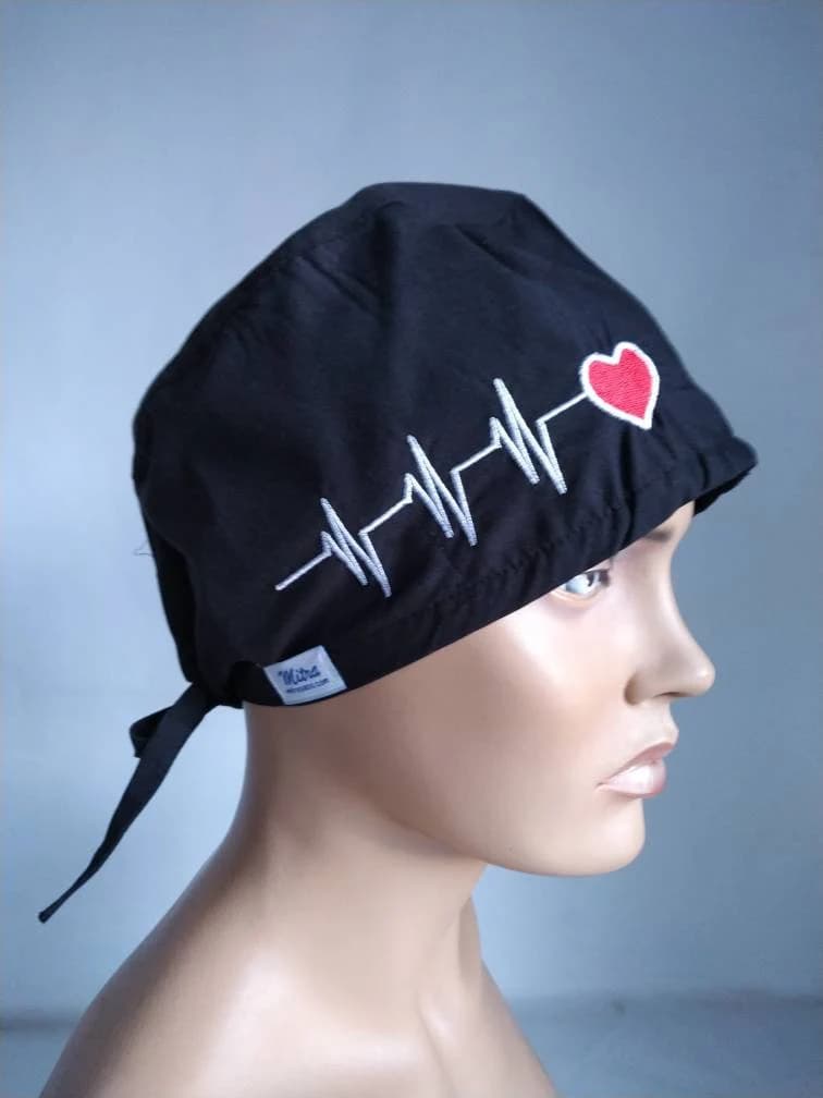 woman surgical hats, Medical cap , nurse cap, EKG unisex cap, surgical scrub cap, black surgical cap, hair covers for nurse, - image 3