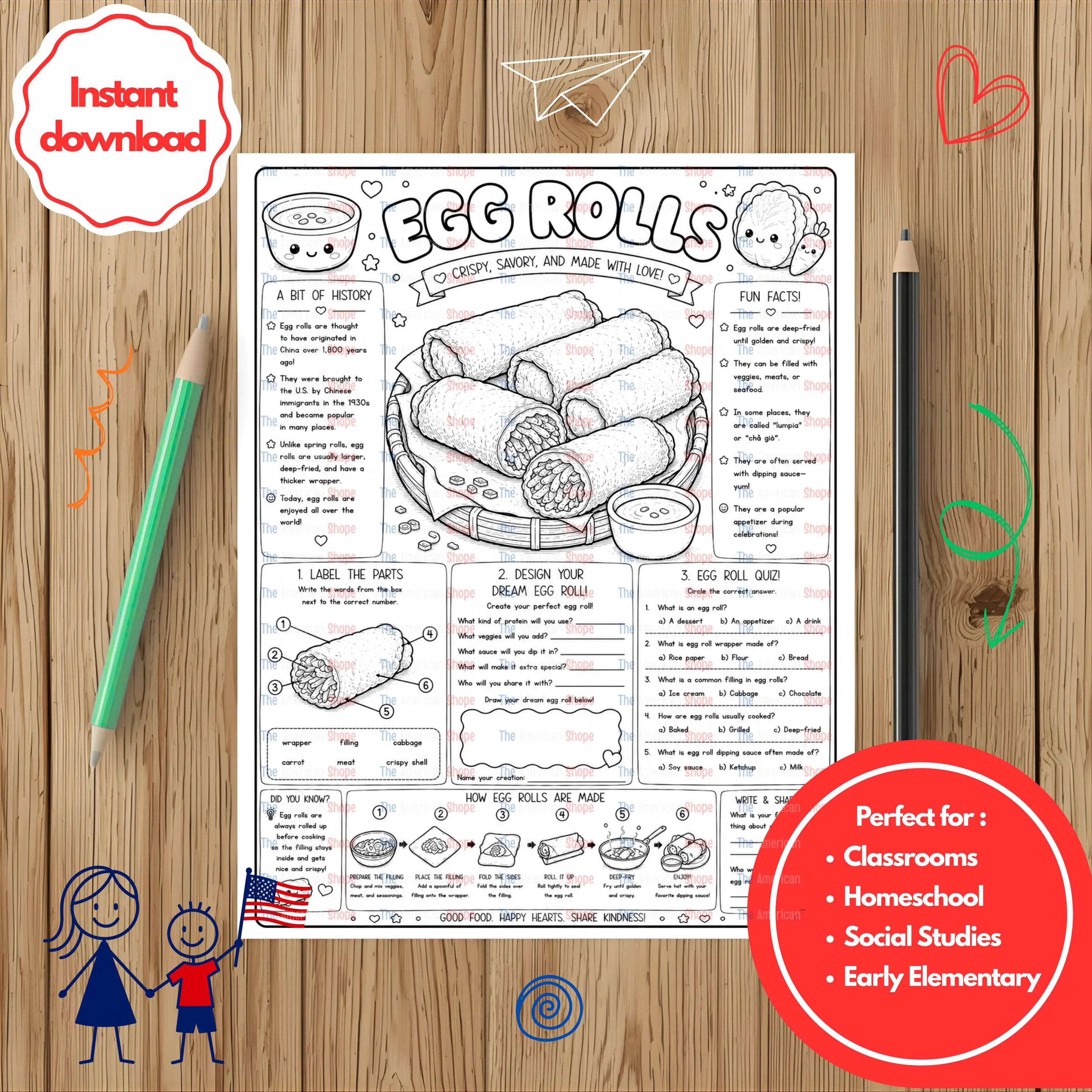 Egg Rolls I Educational Printable Historical Activity  for Kids