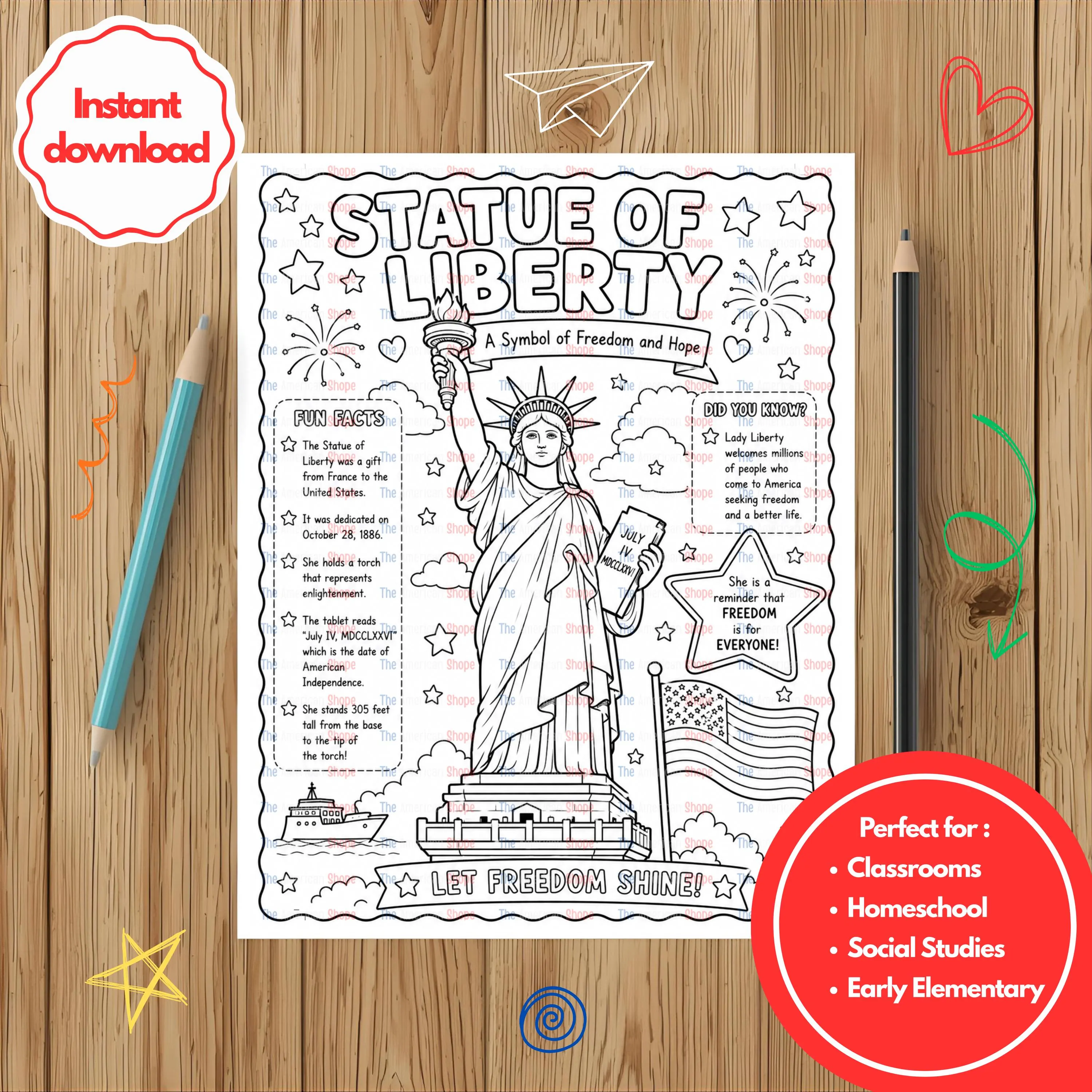 Statue of Liberty Coloring Page I Printable Historical Art for Kids