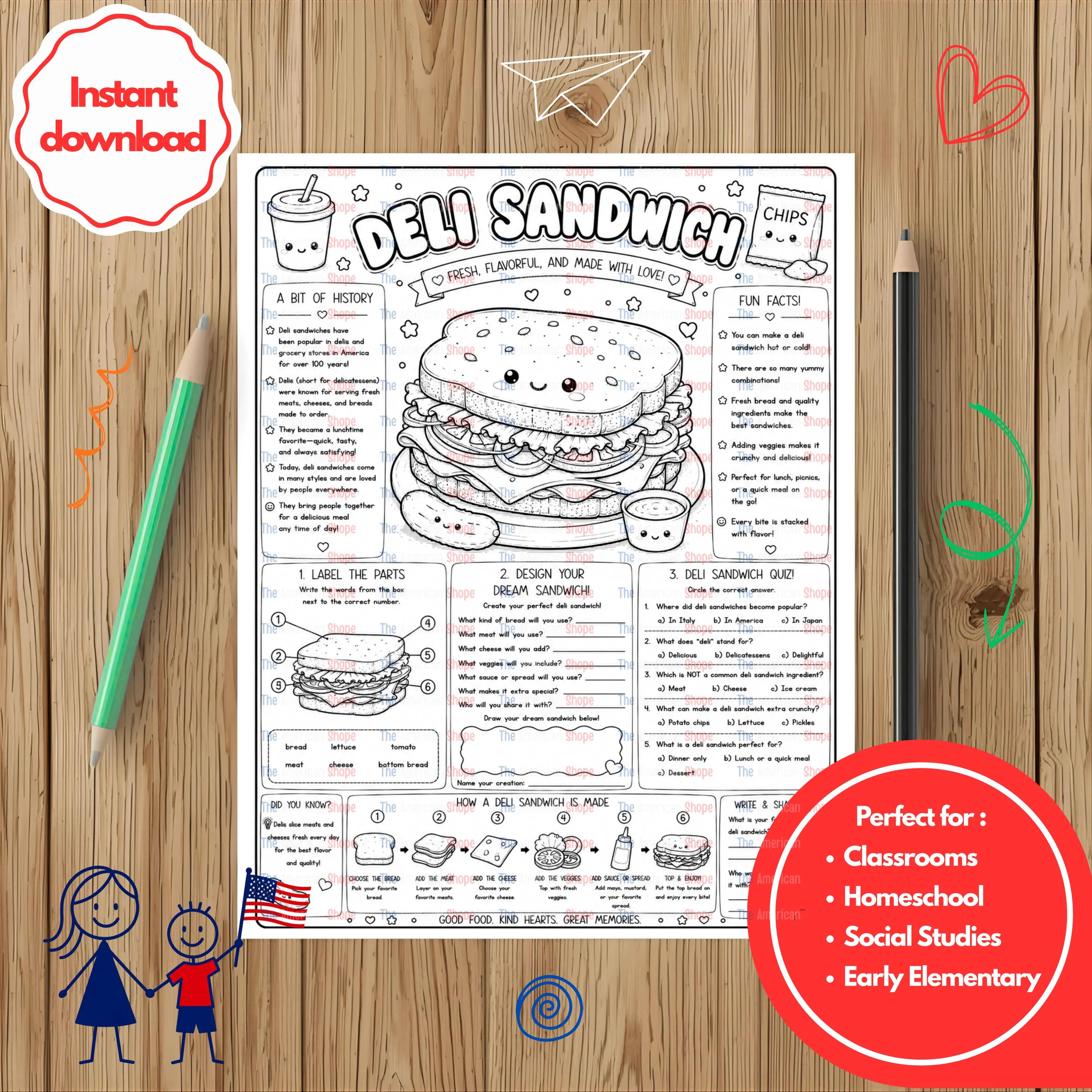Deli Sandwich I Educational Printable Historical Activity  for Kids