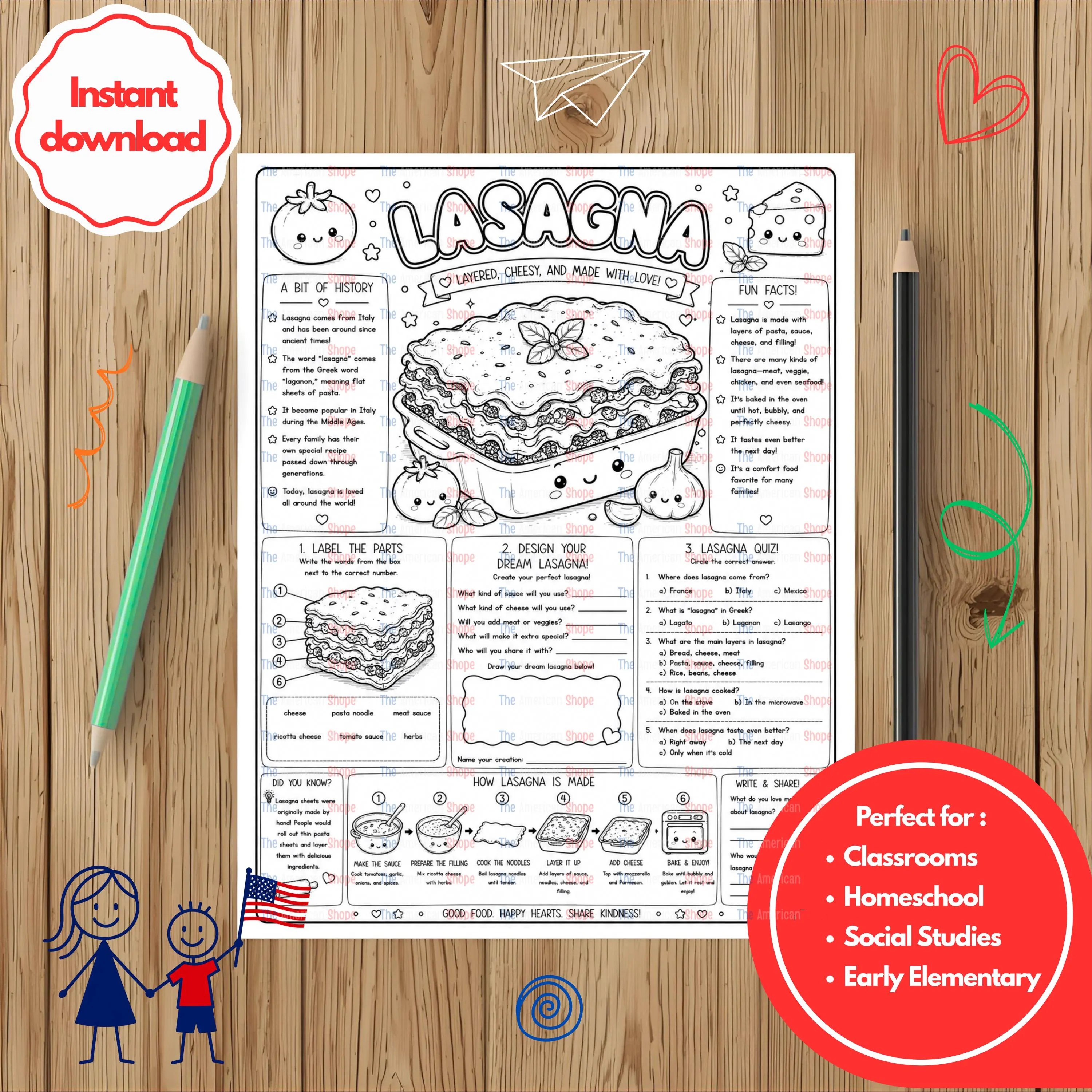 Lasagna I Educational Printable Historical Activity  for Kids