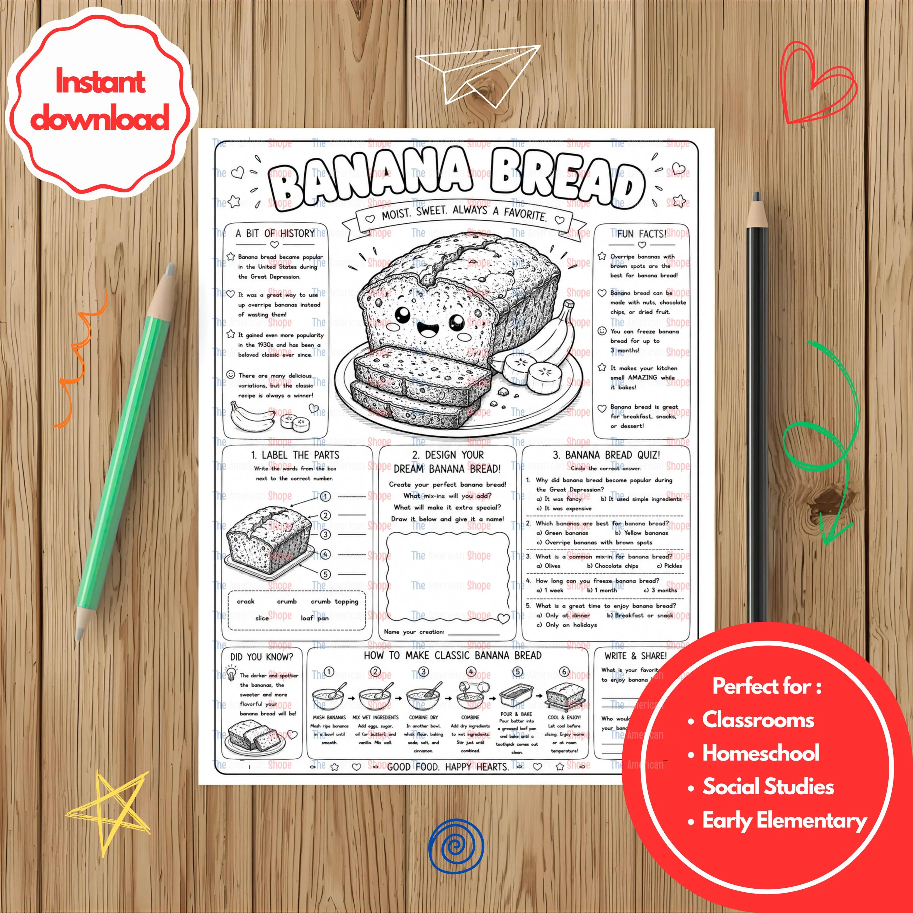 Banana Bread I Educational Printable Historical Activity  for Kids