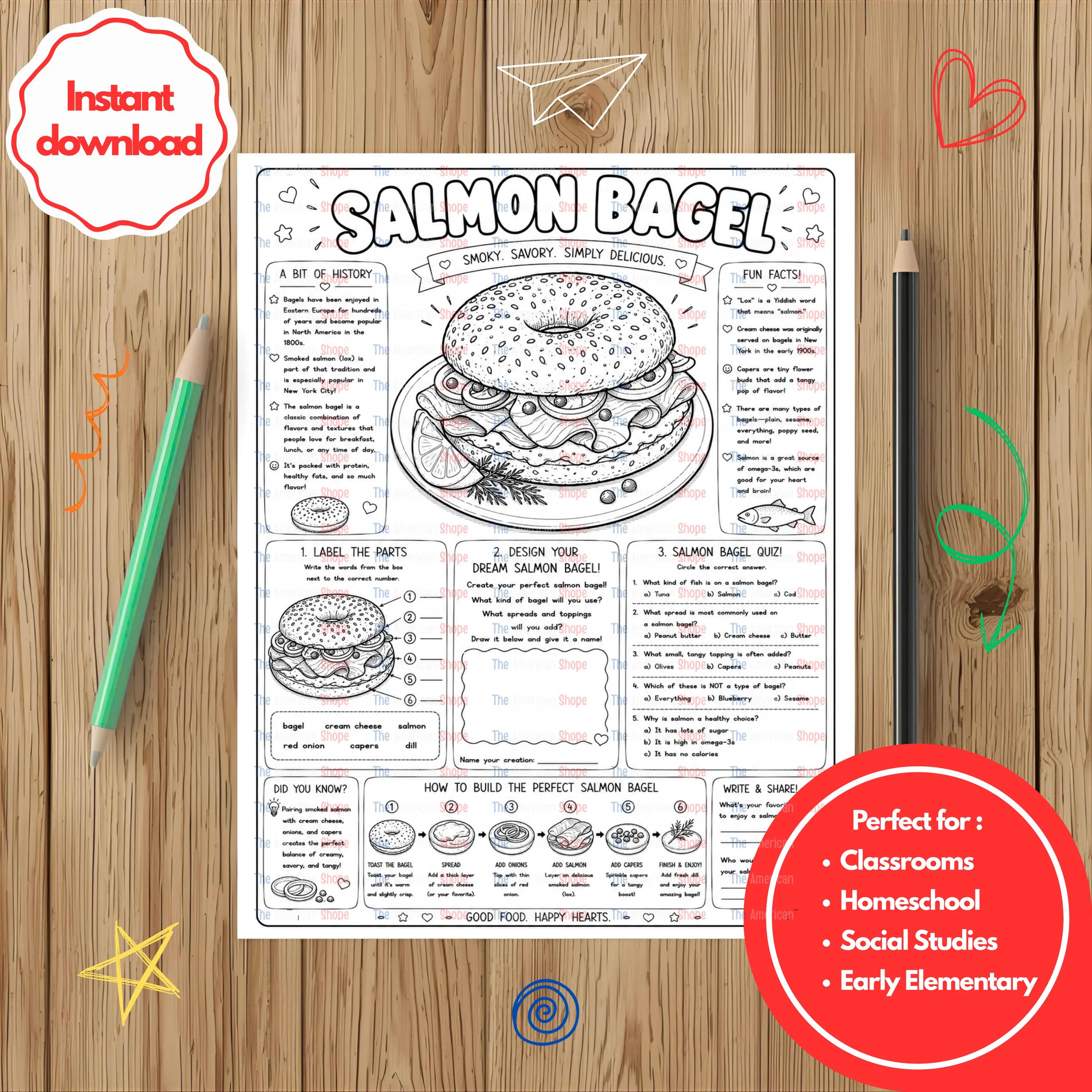 Lox Bagel I Educational Printable Historical Activity  for Kids