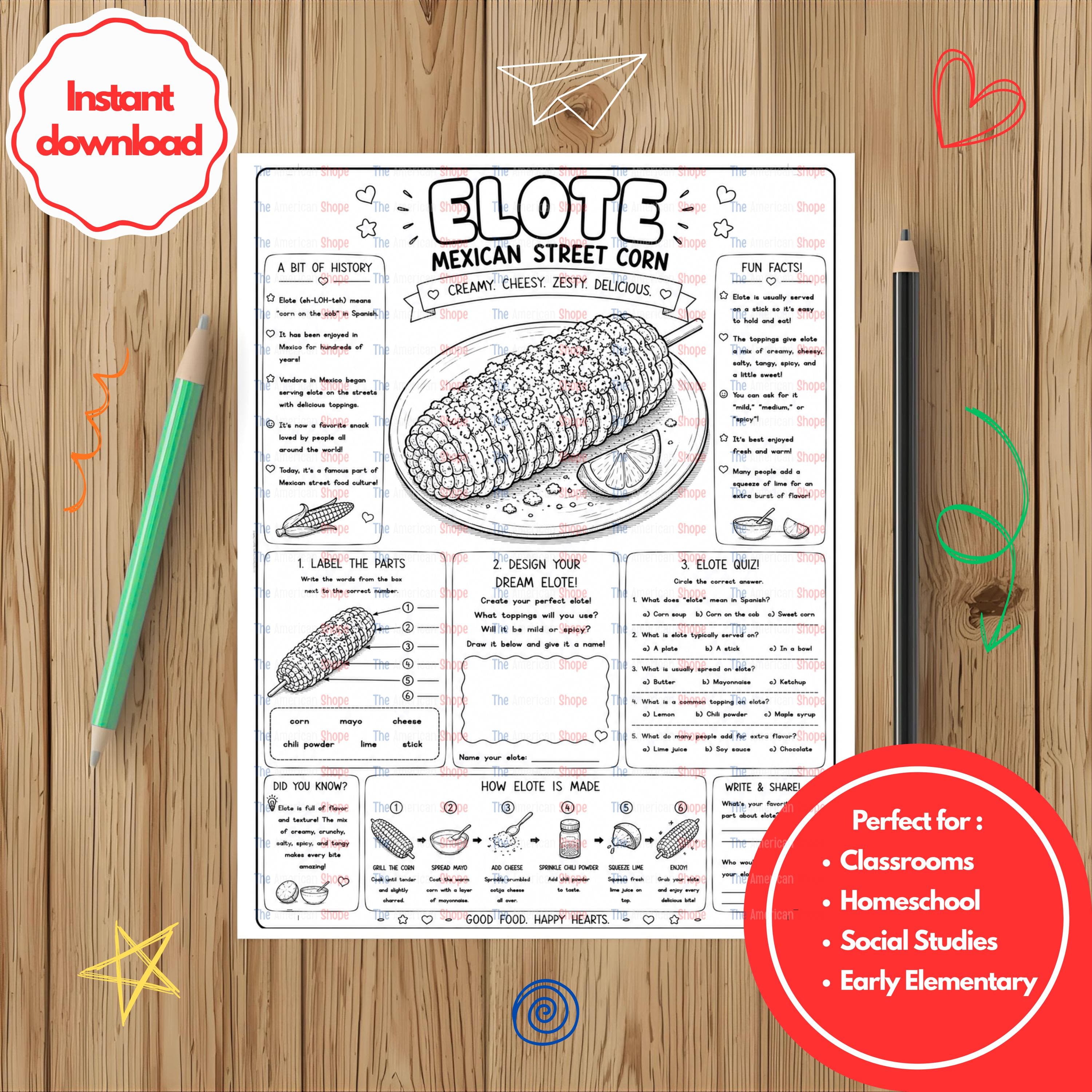 Elotes I Educational Printable Historical Activity  for Kids