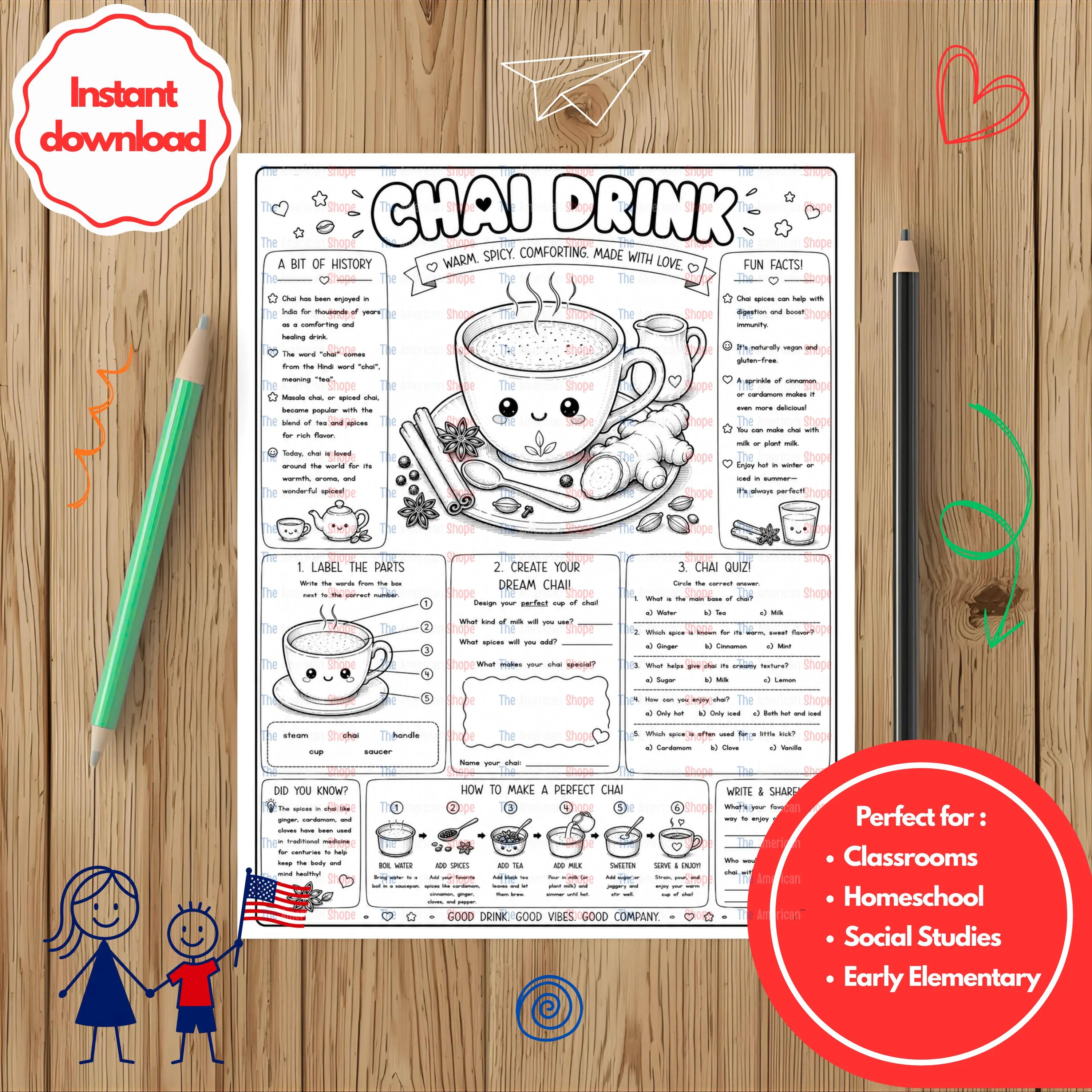 Chai Drinks I Educational Printable Historical Activity  for Kids