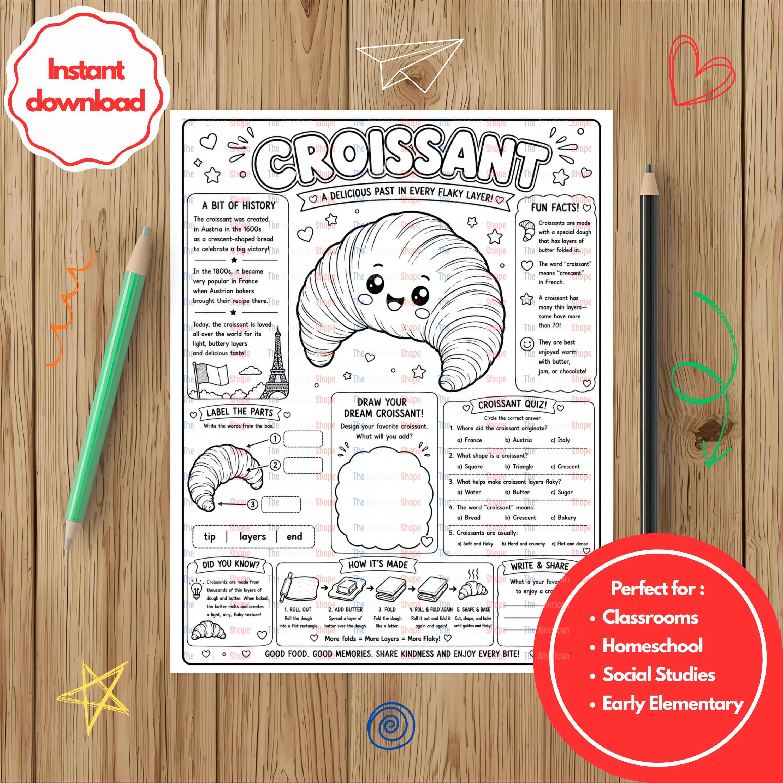 Croissant I Educational Printable Historical Activity  for Kids