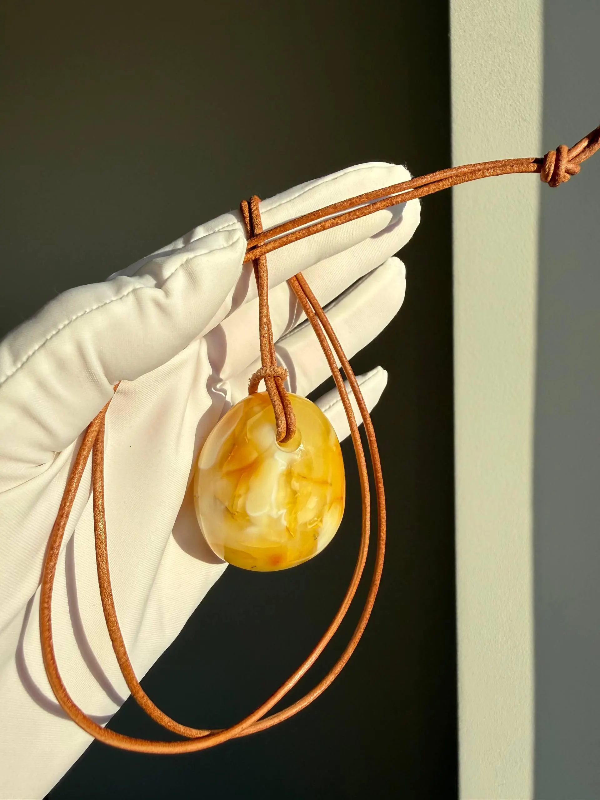 Natural Baltic Amber Pendant | Milky Butterscotch Swirls, Organic Freeform Stone, Suede Cord - image 5