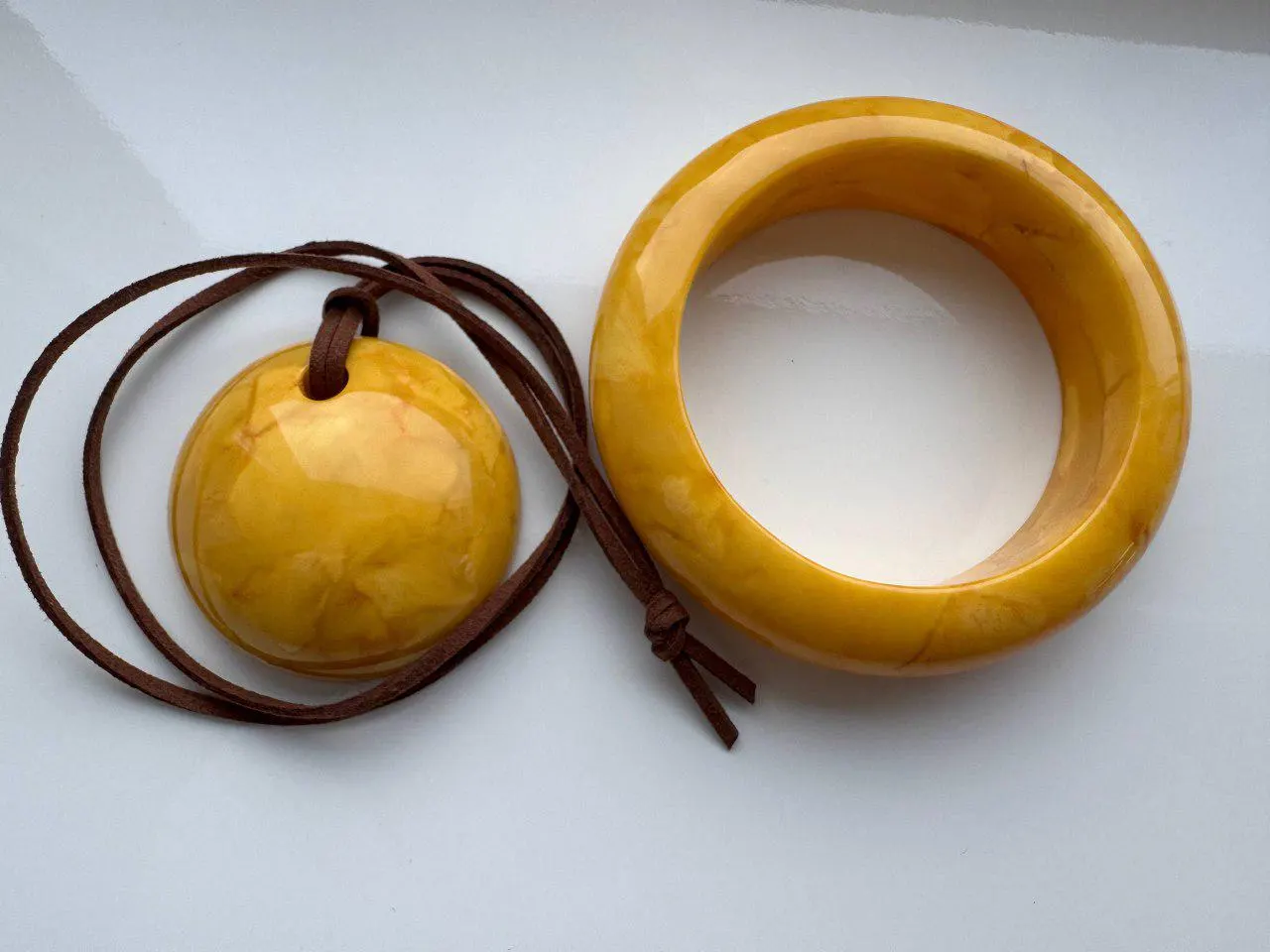 Vintage Baltic Amber Jewelry Set • Carved Bangle & Pendant