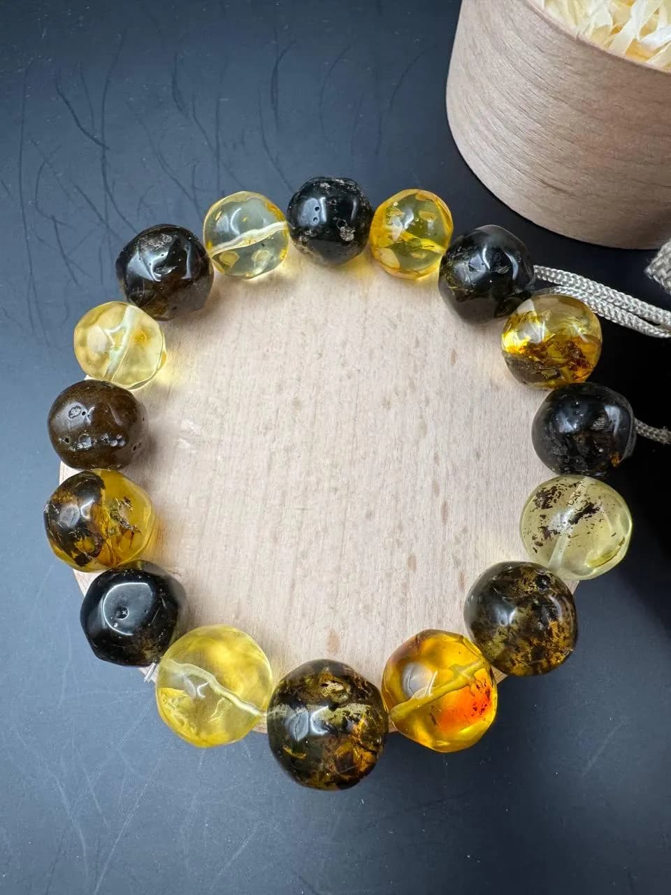 Baltic Amber Bracelet: Round Gemstone Beads, Mixed Colors, Handmade