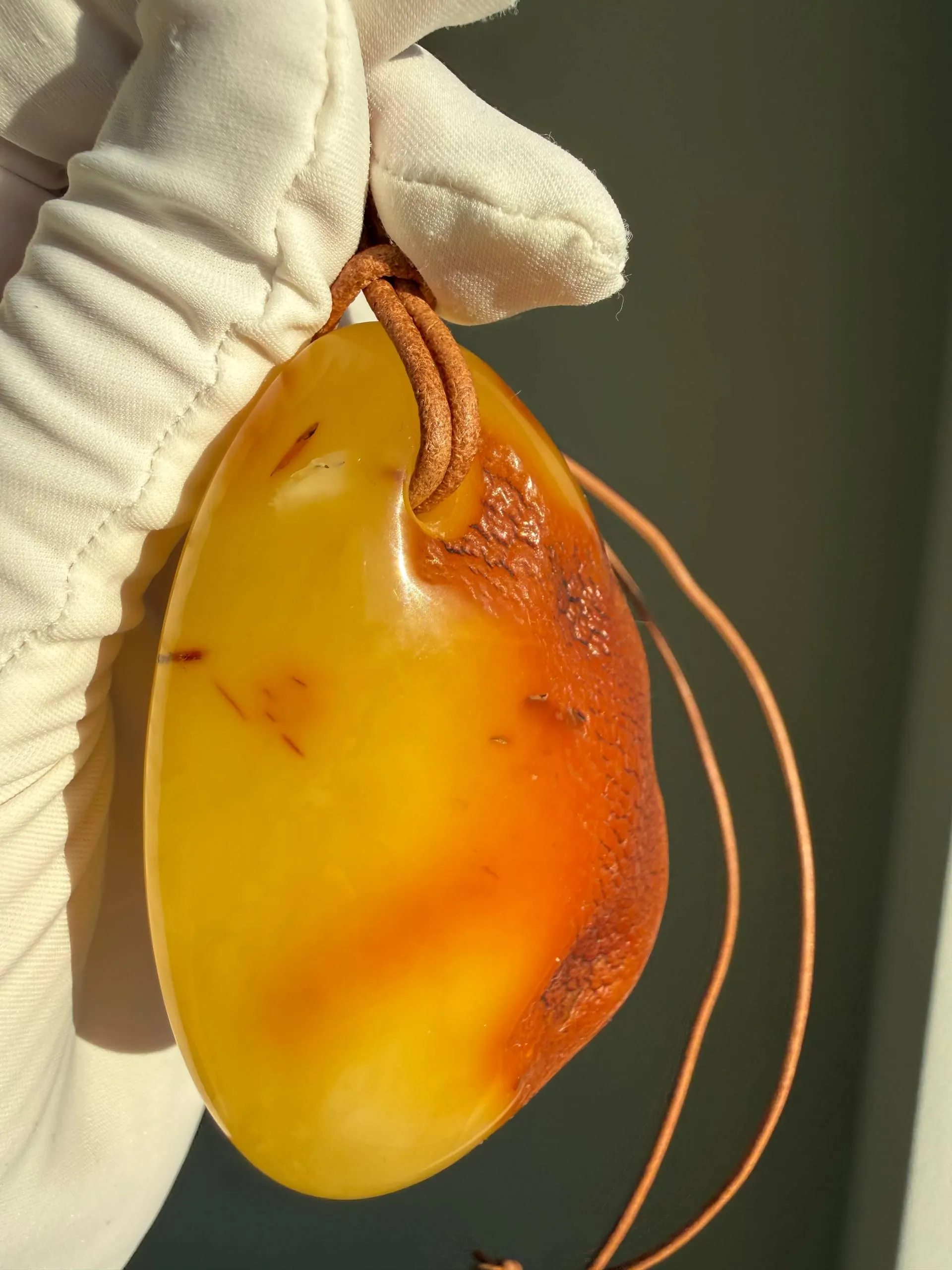 Large Natural Baltic Amber Pendant 41g | Genuine Butterscotch Egg Yolk Amber Necklace on Leather Cord | Statement Gift for Her - image 3