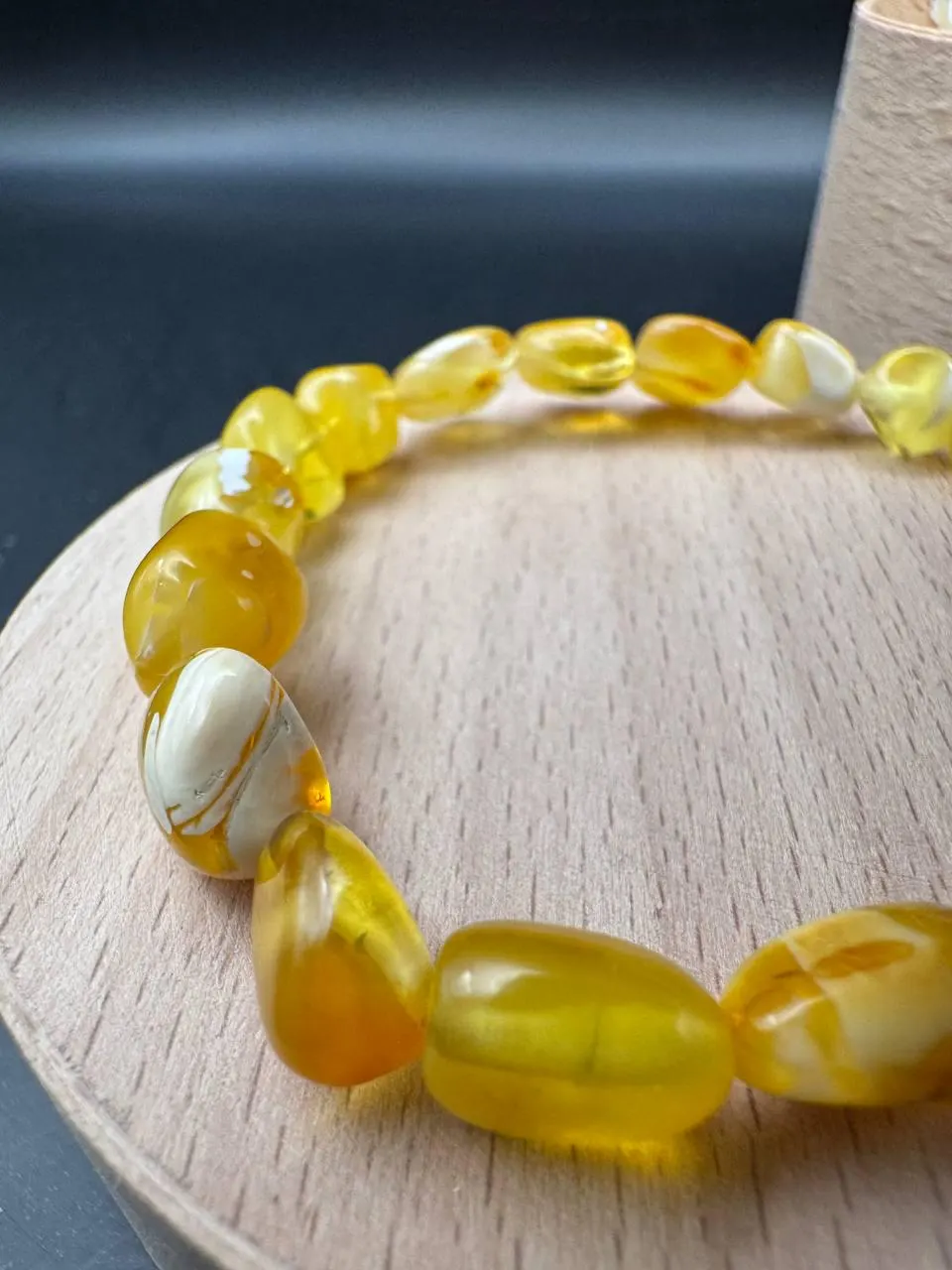 Handmade Baltic Amber Bracelet: Polished Honey Marble Beads, Stretchy Gemstone Jewelry - image 2