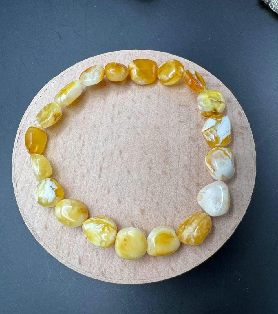 Natural Baltic Amber Bracelet: Honey Cream Beads, Boho Healing Jewelry