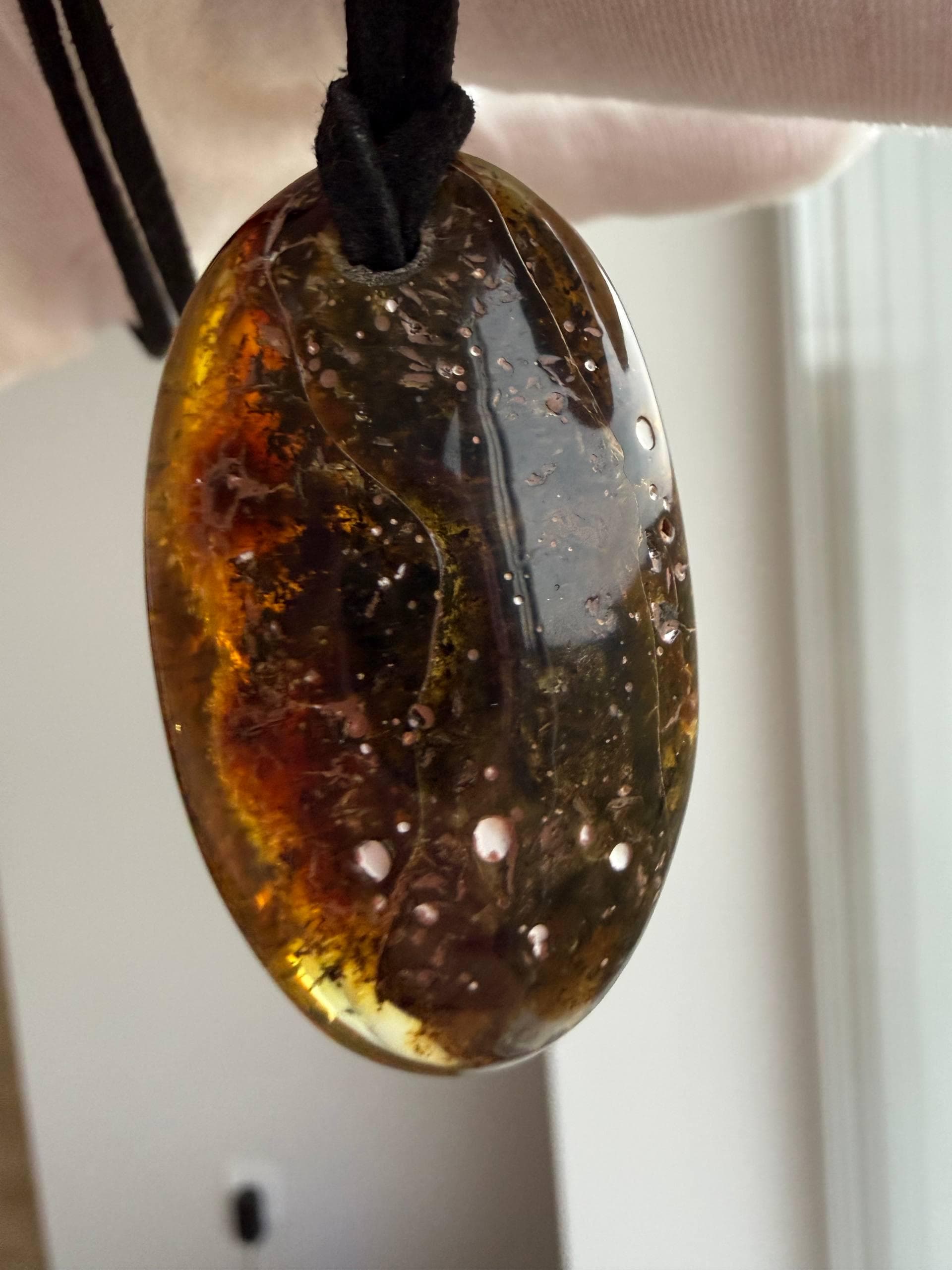 Natural Baltic Amber Pendant Necklace | Dark Cognac Amber Stone | Genuine Amber Jewelry | Unique Handmade Gift | Boho Statement Pendant - image 3
