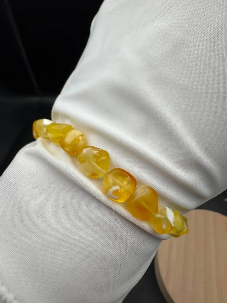 Handmade Baltic Amber Bracelet: Polished Honey Marble Beads, Stretchy Gemstone Jewelry - image 5