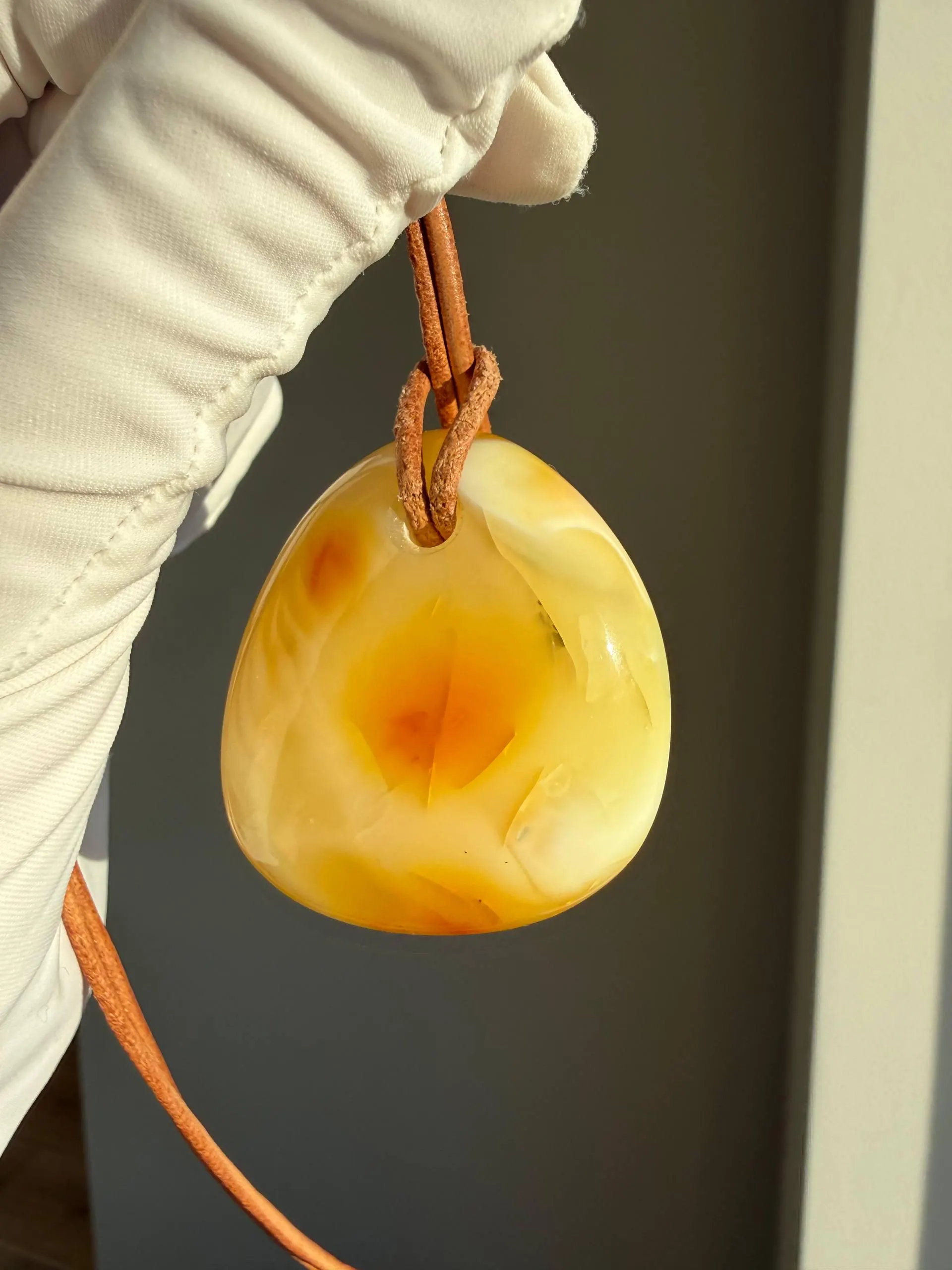 Natural Baltic Amber Pendant | Milky Butterscotch Swirls, Organic Freeform Stone, Suede Cord - image 2