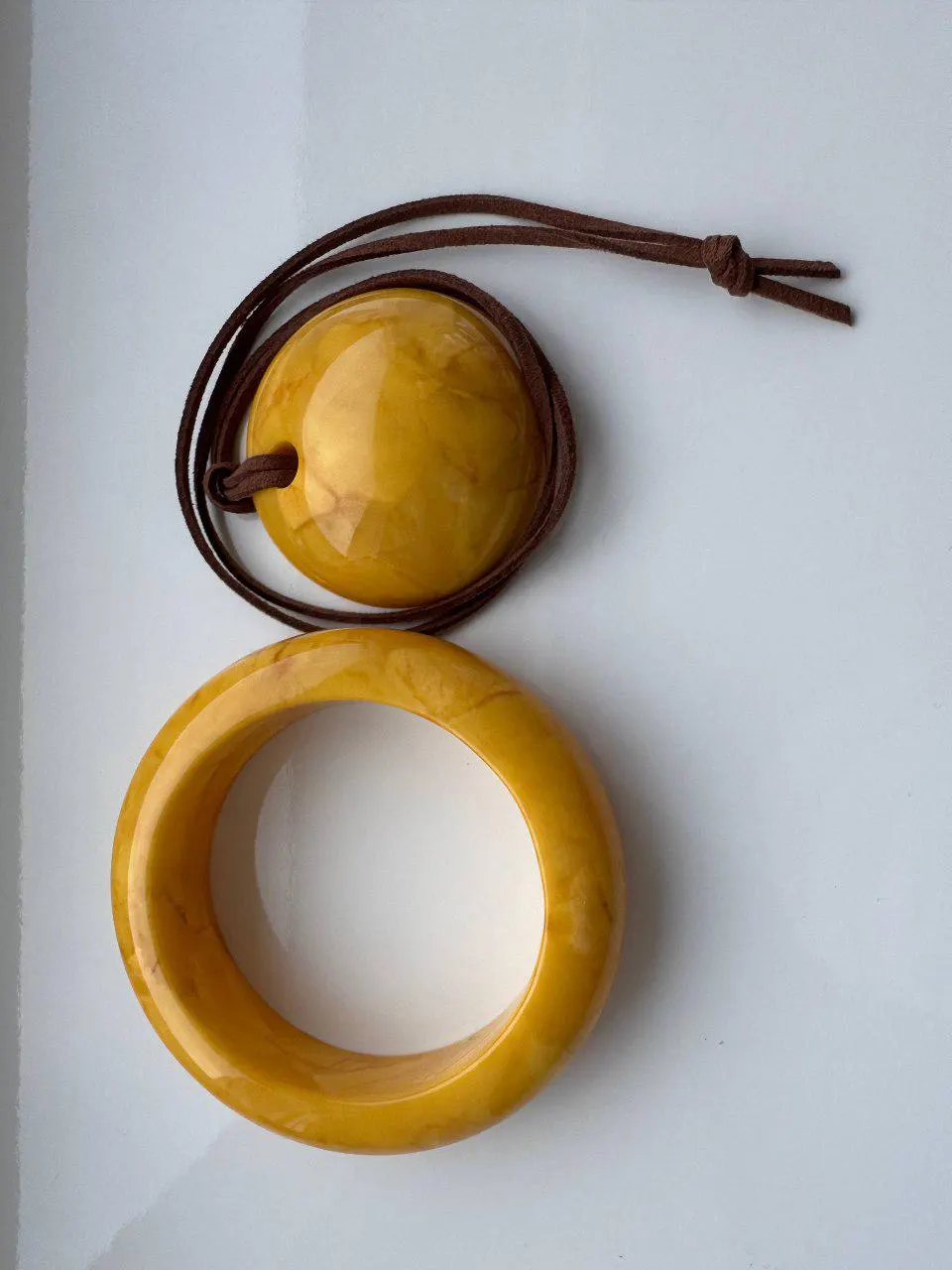 Vintage Baltic Amber Jewelry Set • Carved Bangle & Pendant - image 5