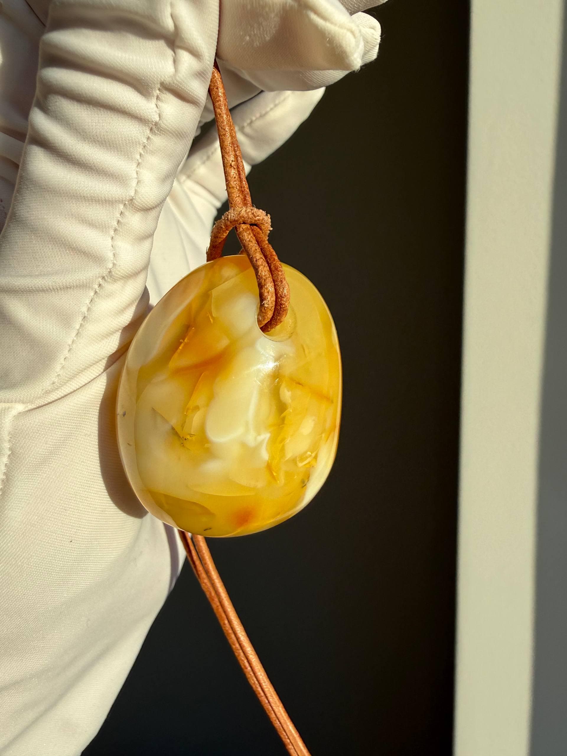 Natural Baltic Amber Pendant | Milky Butterscotch Swirls, Organic Freeform Stone, Suede Cord - image 3