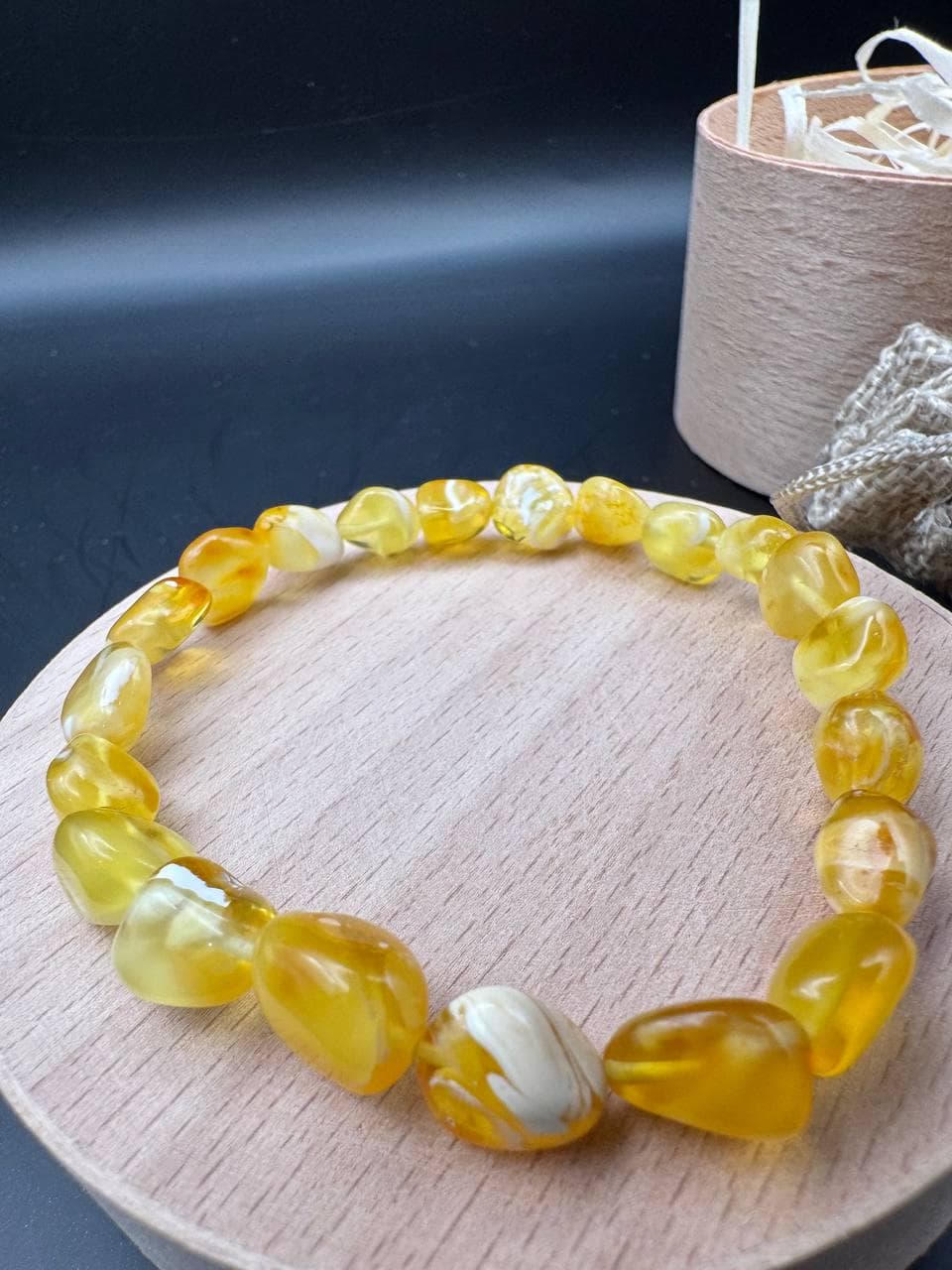 Handmade Baltic Amber Bracelet: Polished Honey Marble Beads, Stretchy Gemstone Jewelry - image 3