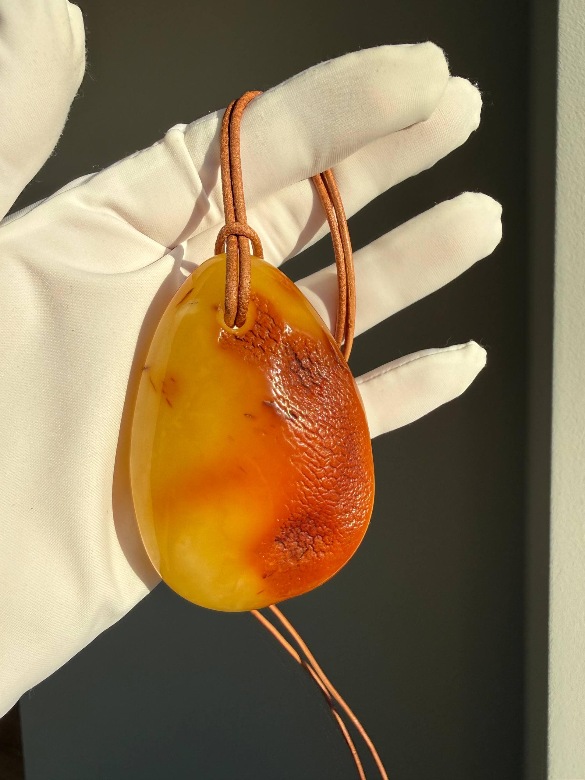 Large Natural Baltic Amber Pendant 41g | Genuine Butterscotch Egg Yolk Amber Necklace on Leather Cord | Statement Gift for Her