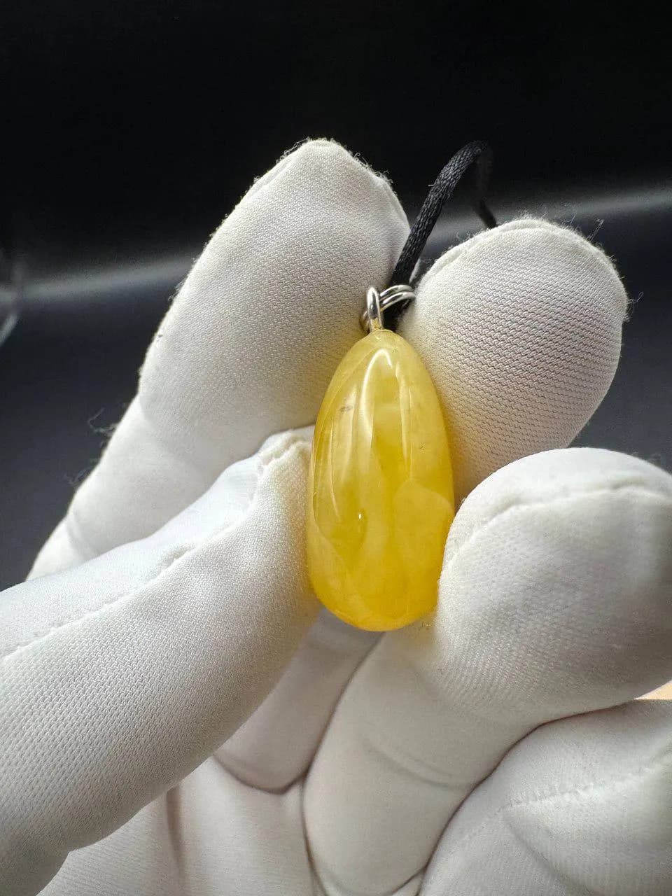 Natural Baltic Amber Teardrop Pendant – Yellow Gemstone Necklace, Butterscotch Genuine Amber Pendant on Leather Cord - image 3