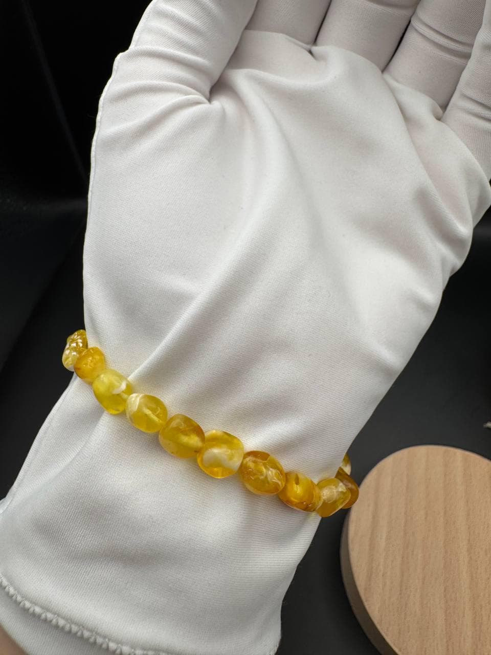 Handmade Baltic Amber Bracelet: Polished Honey Marble Beads, Stretchy Gemstone Jewelry - image 4