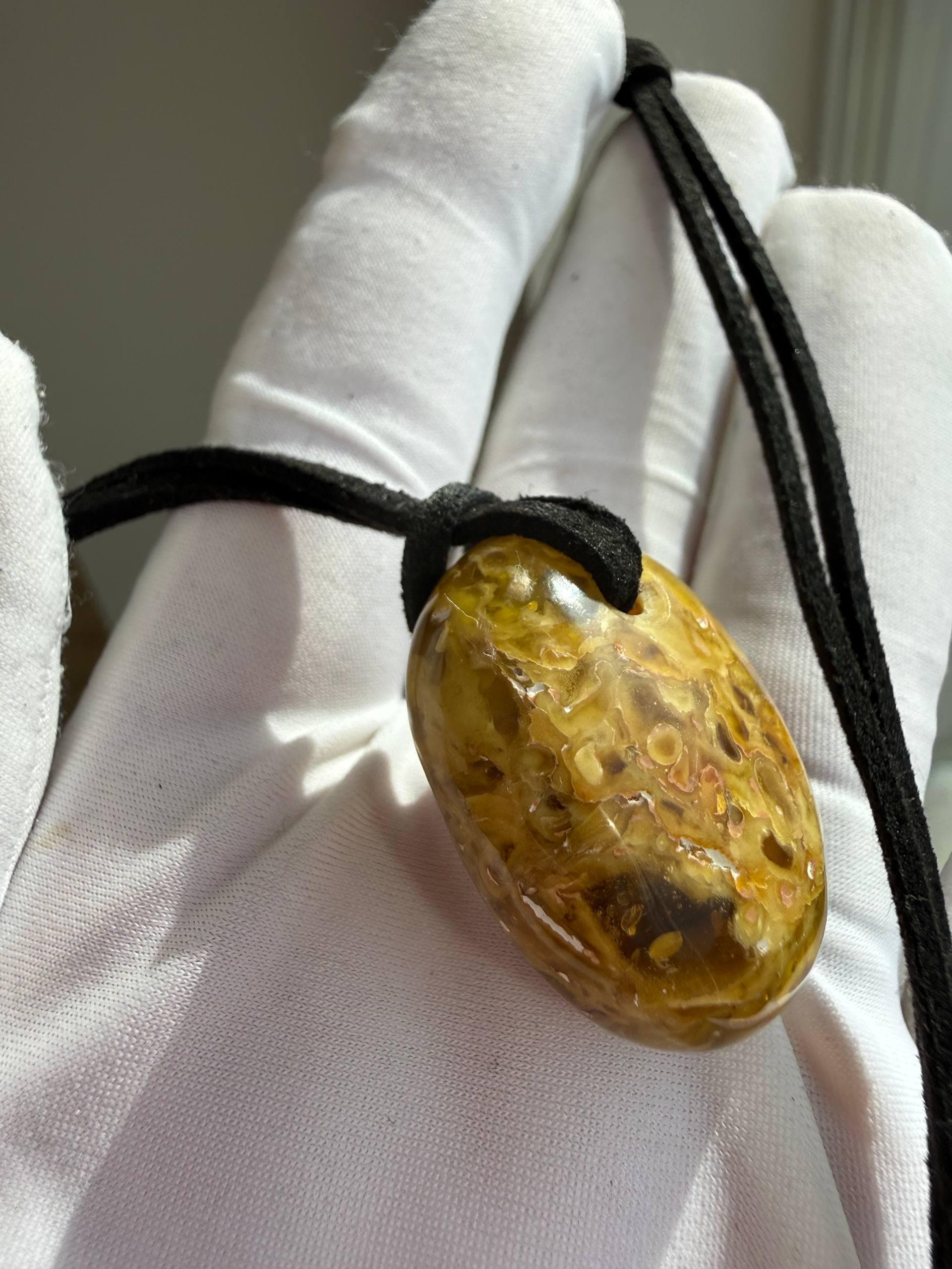 Natural Baltic Amber Pendant Necklace, Raw Amber Stone, Healing Crystal Jewelry, Handmade Amber Necklace, Gift for Her, Organic Gemstone - image 2