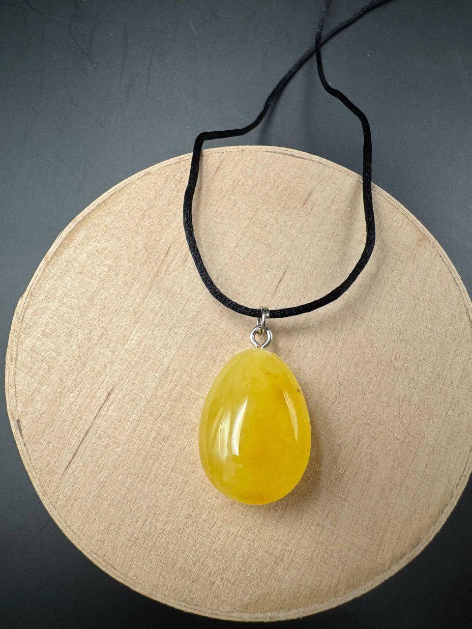 Natural Baltic Amber Teardrop Pendant – Yellow Gemstone Necklace, Butterscotch Genuine Amber Pendant on Leather Cord - image 2