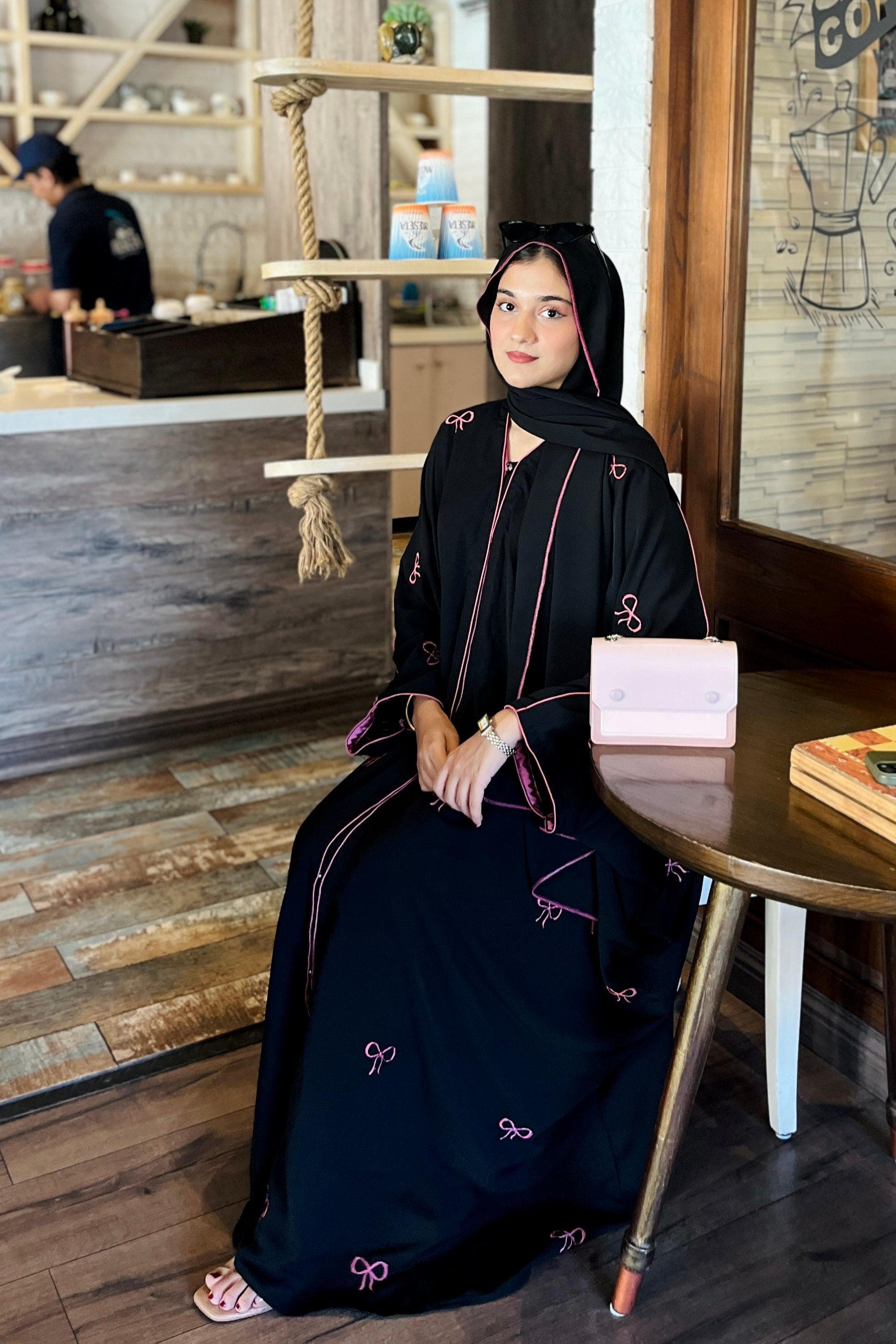 Bow Embroidered Abaya with Hijab, Nidah Fabric, Elegant Abaya - image 2