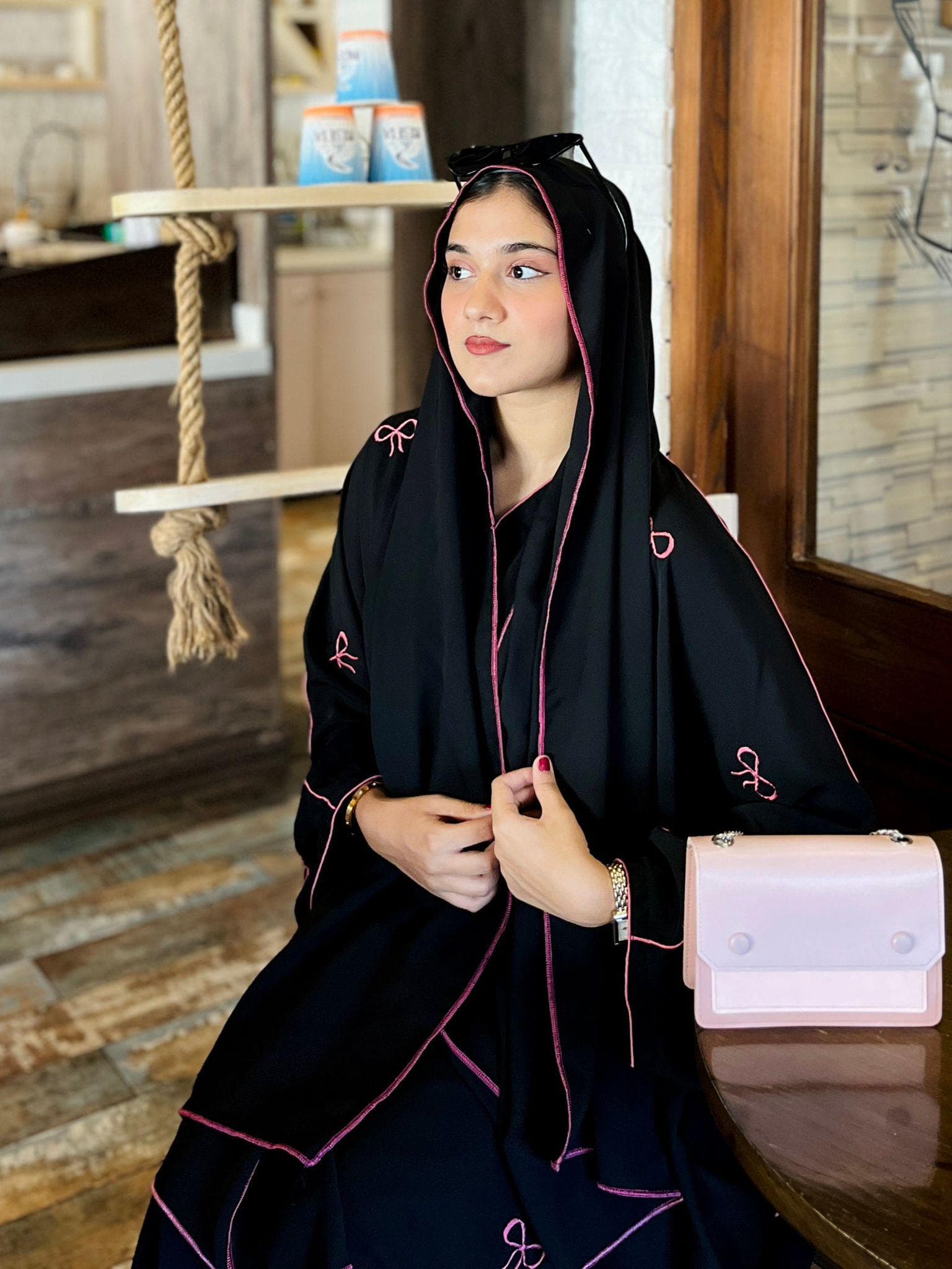 Bow Embroidered Abaya with Hijab, Nidah Fabric, Elegant Abaya - image 4